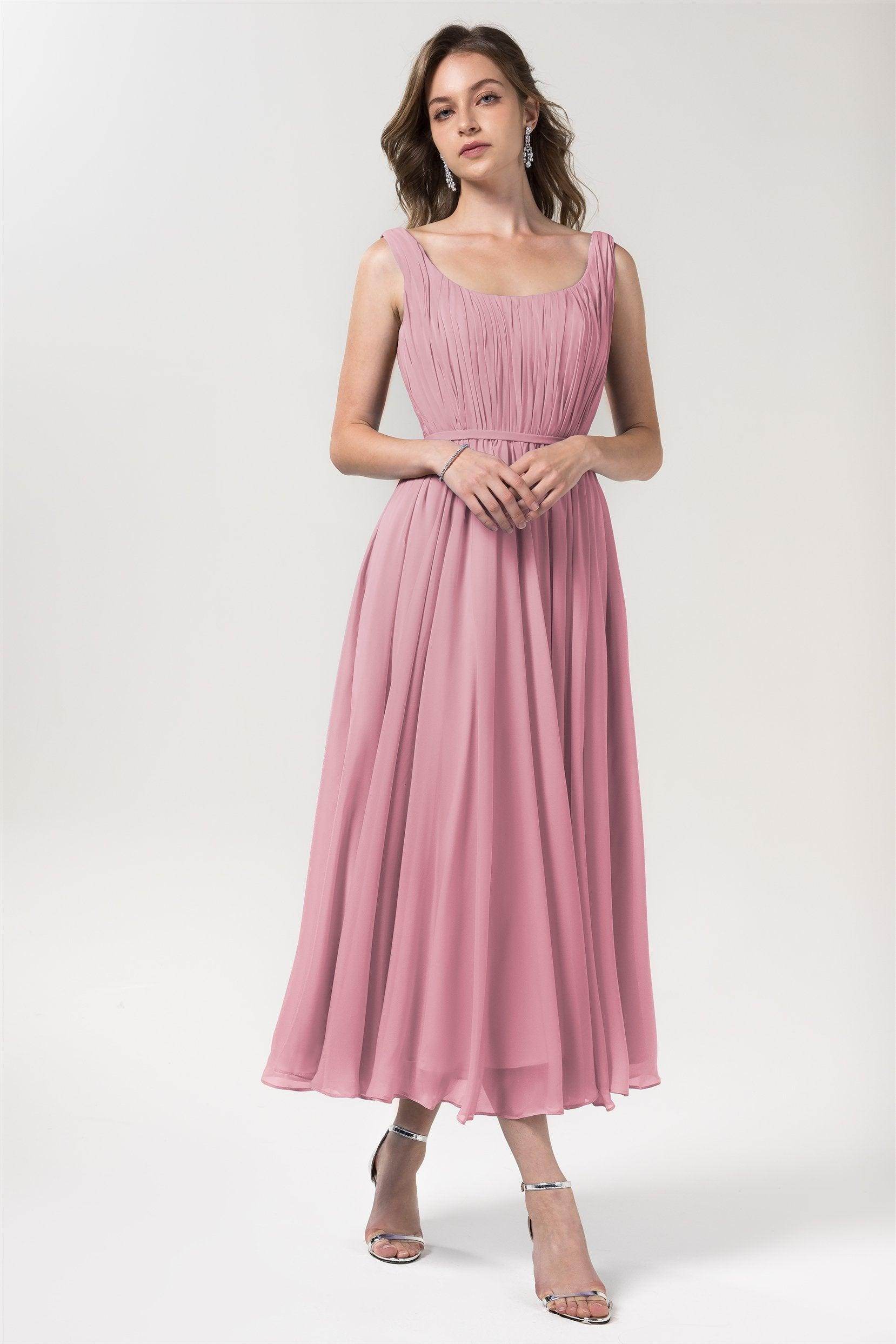 A-Line Tea Length Chiffon Bridesmaid Dress CB0555PS