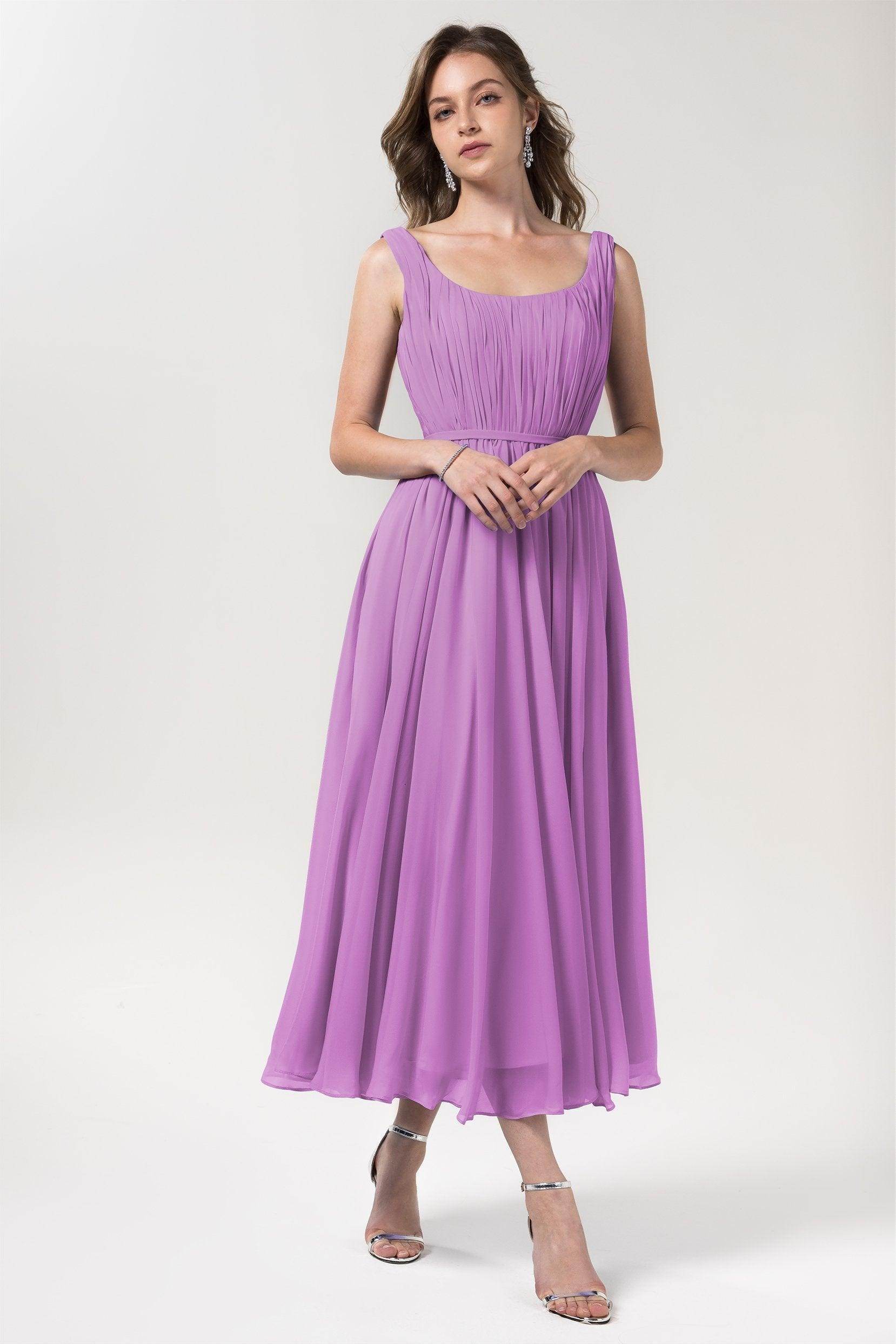A-Line Tea Length Chiffon Bridesmaid Dress CB0555