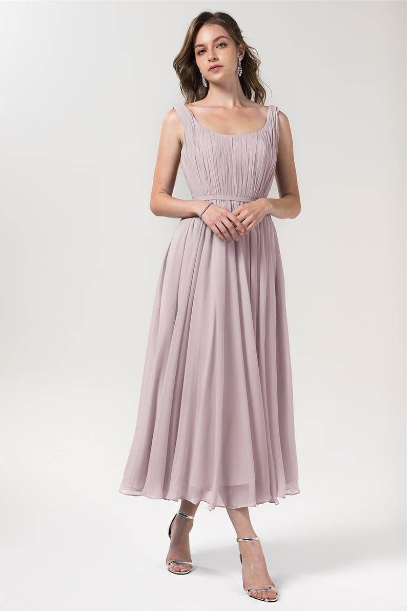 A-Line Tea Length Chiffon Bridesmaid Dress CB0555PS