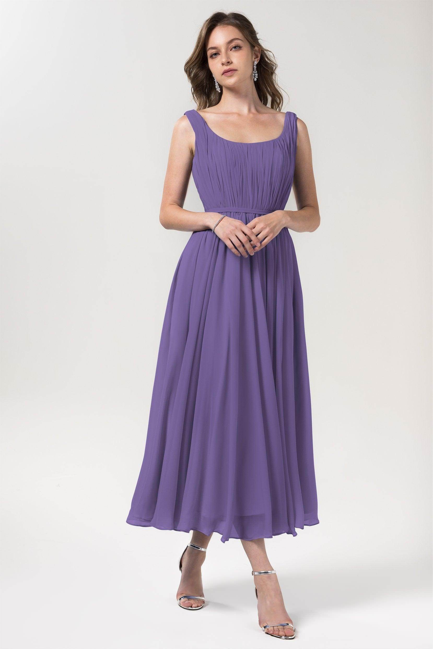 A-Line Tea Length Chiffon Bridesmaid Dress CB0555