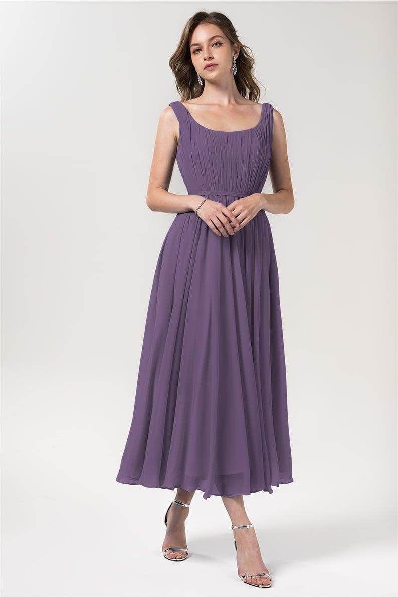 A-Line Tea Length Chiffon Bridesmaid Dress CB0555PS