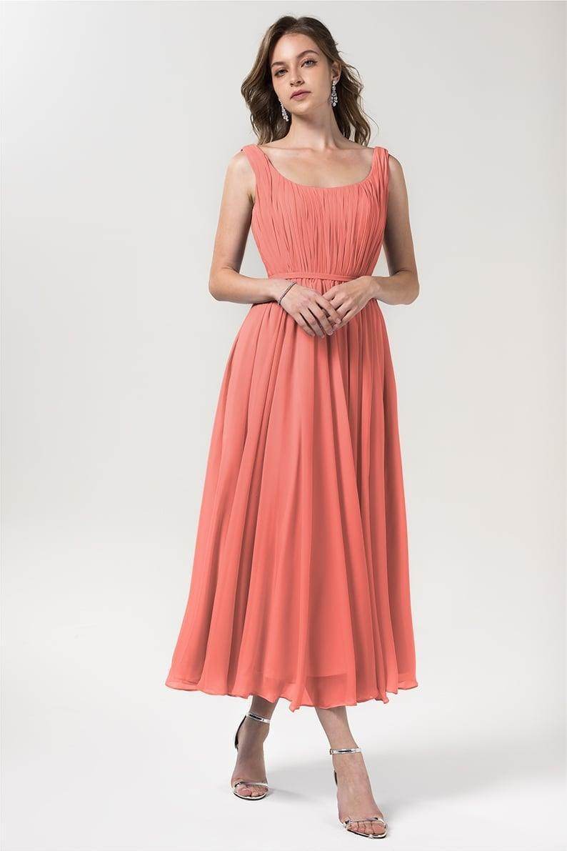 A-Line Tea Length Chiffon Bridesmaid Dress CB0555PS