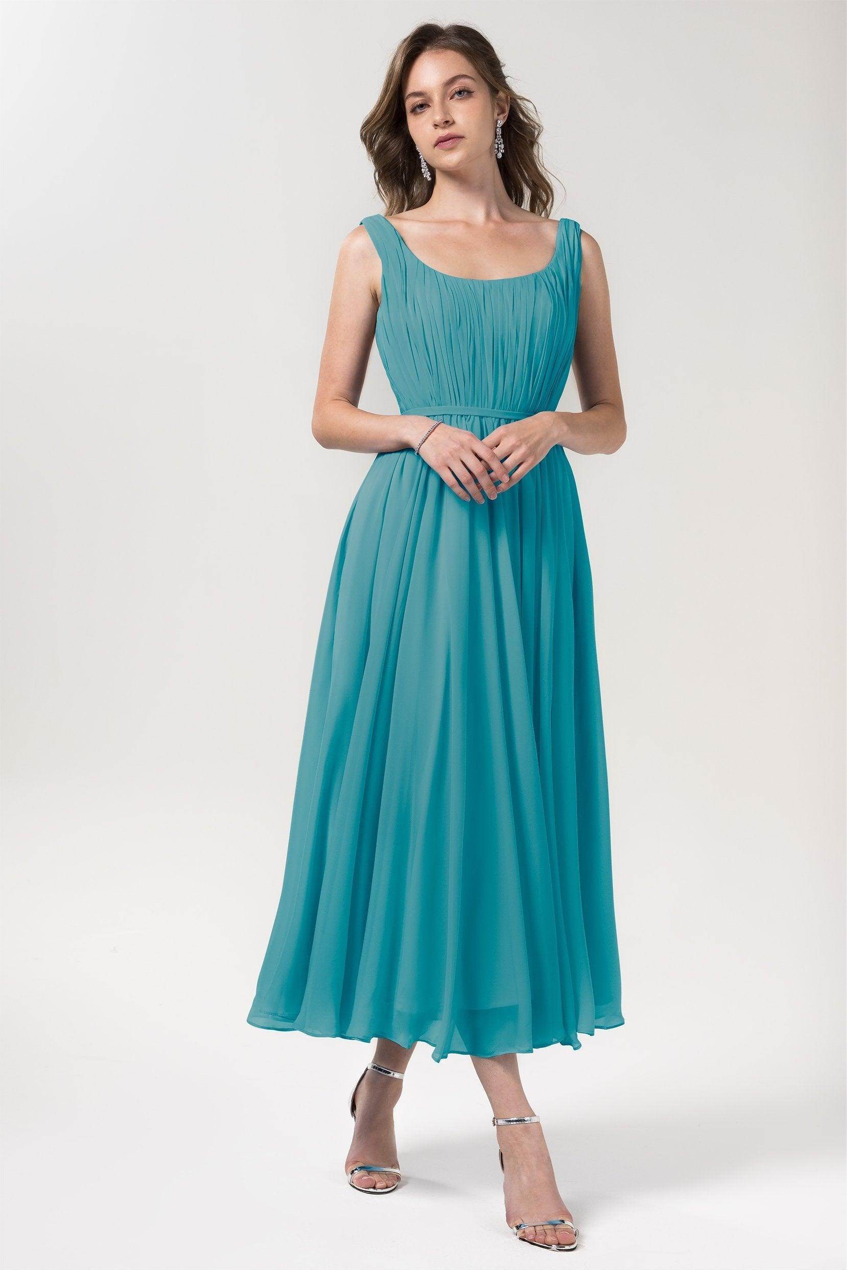 A-Line Tea Length Chiffon Bridesmaid Dress CB0555PS