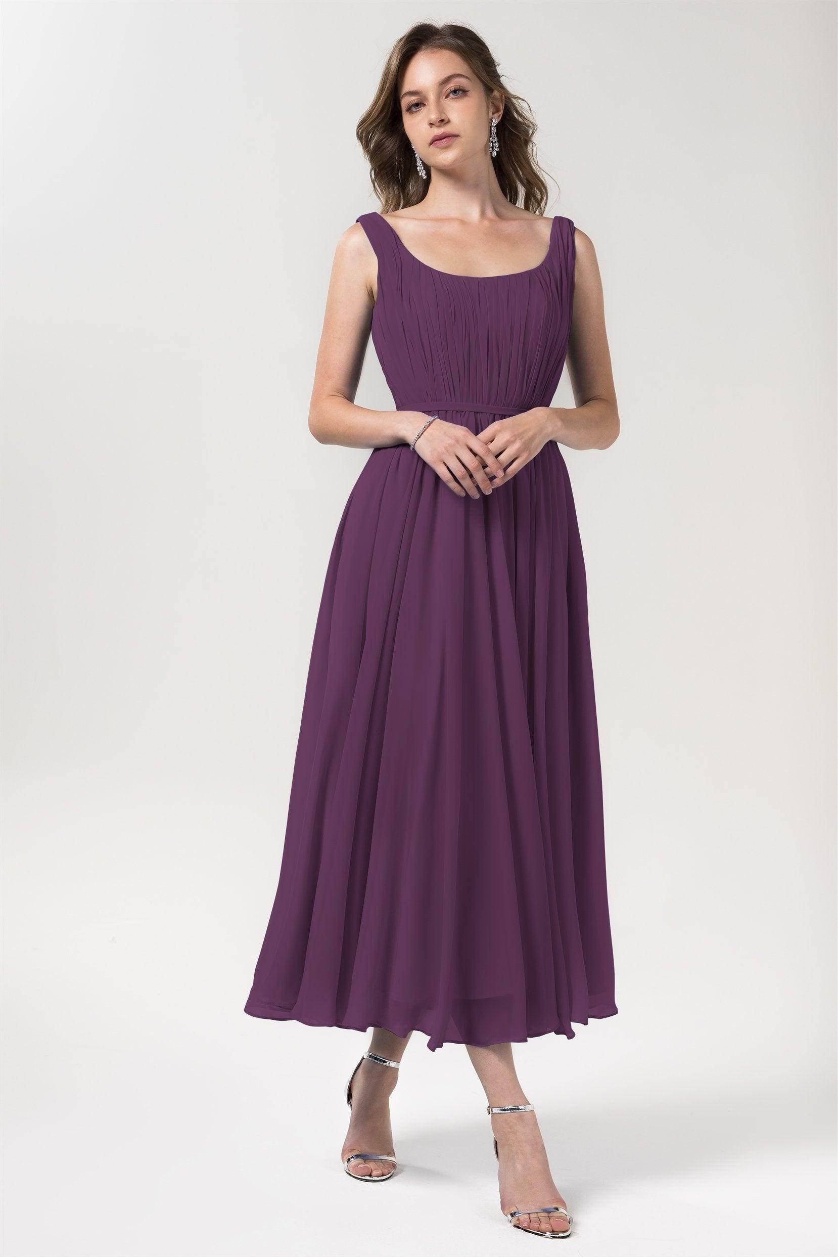 A-Line Tea Length Chiffon Bridesmaid Dress CB0555