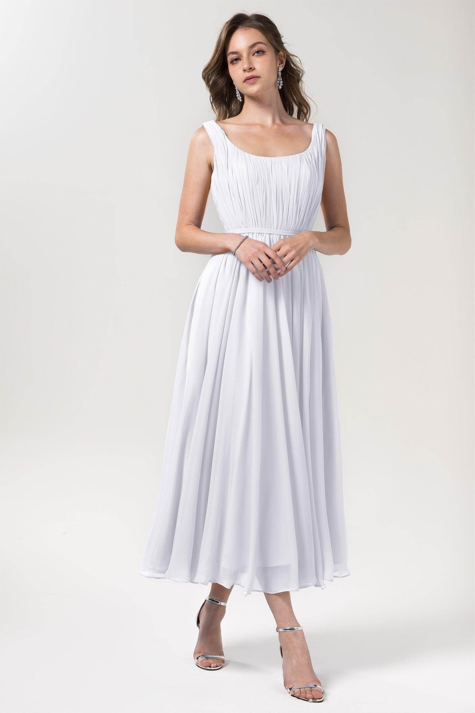 A-Line Tea Length Chiffon Bridesmaid Dress CB0555PS