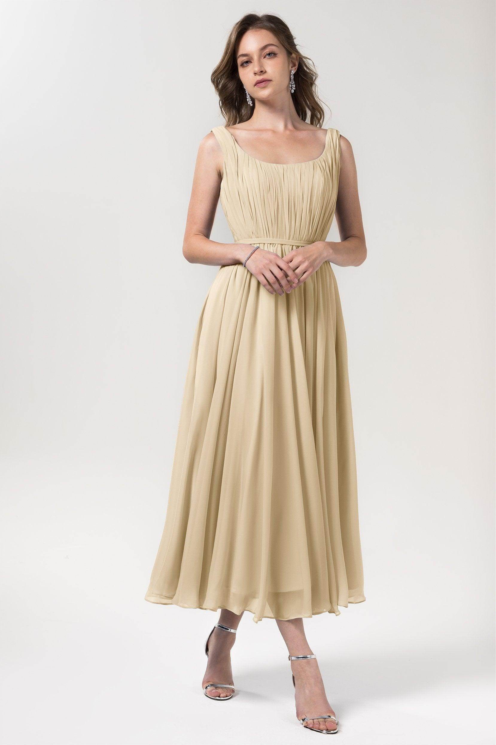A-Line Tea Length Chiffon Bridesmaid Dress CB0555PS