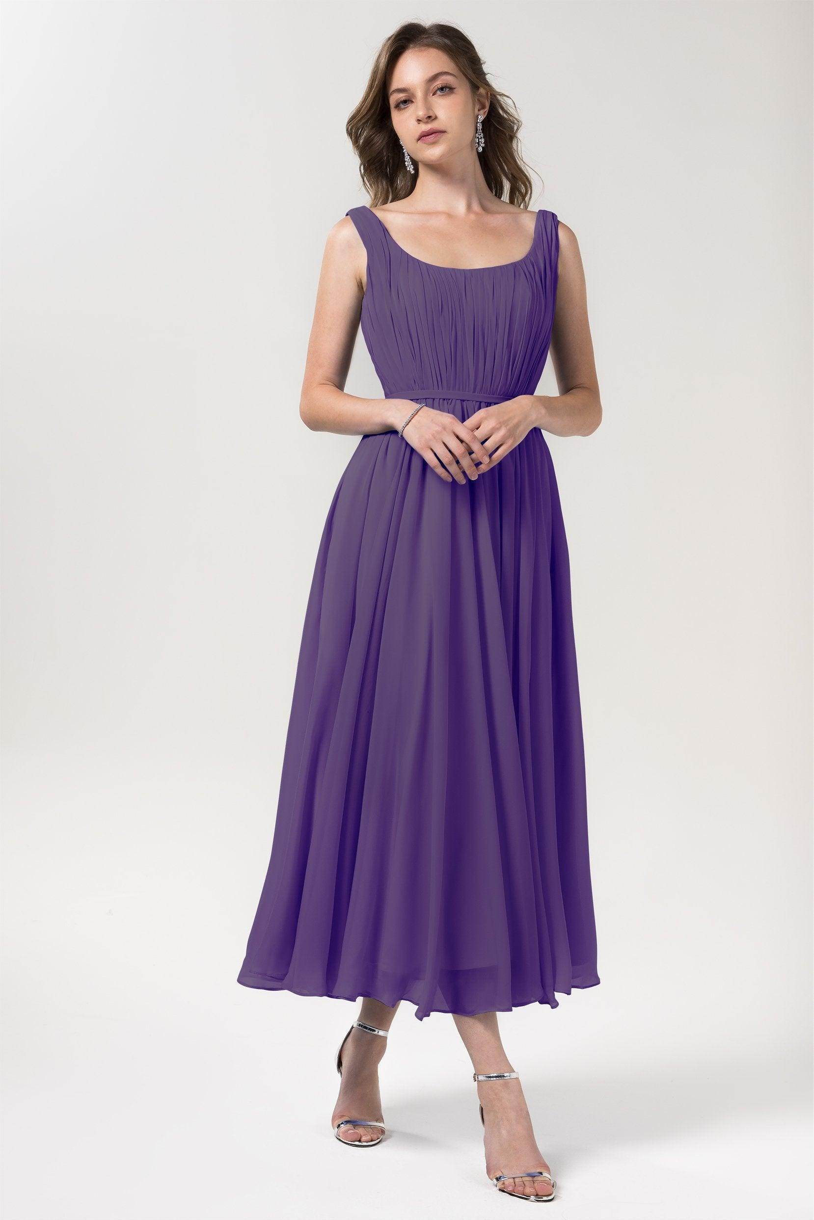 A-Line Tea Length Chiffon Bridesmaid Dress CB0555PS