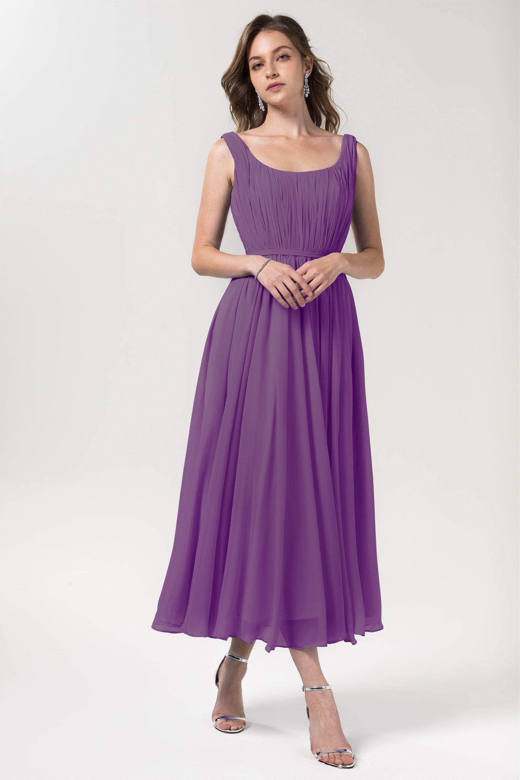 A-Line Tea Length Chiffon Bridesmaid Dress CB0555PS