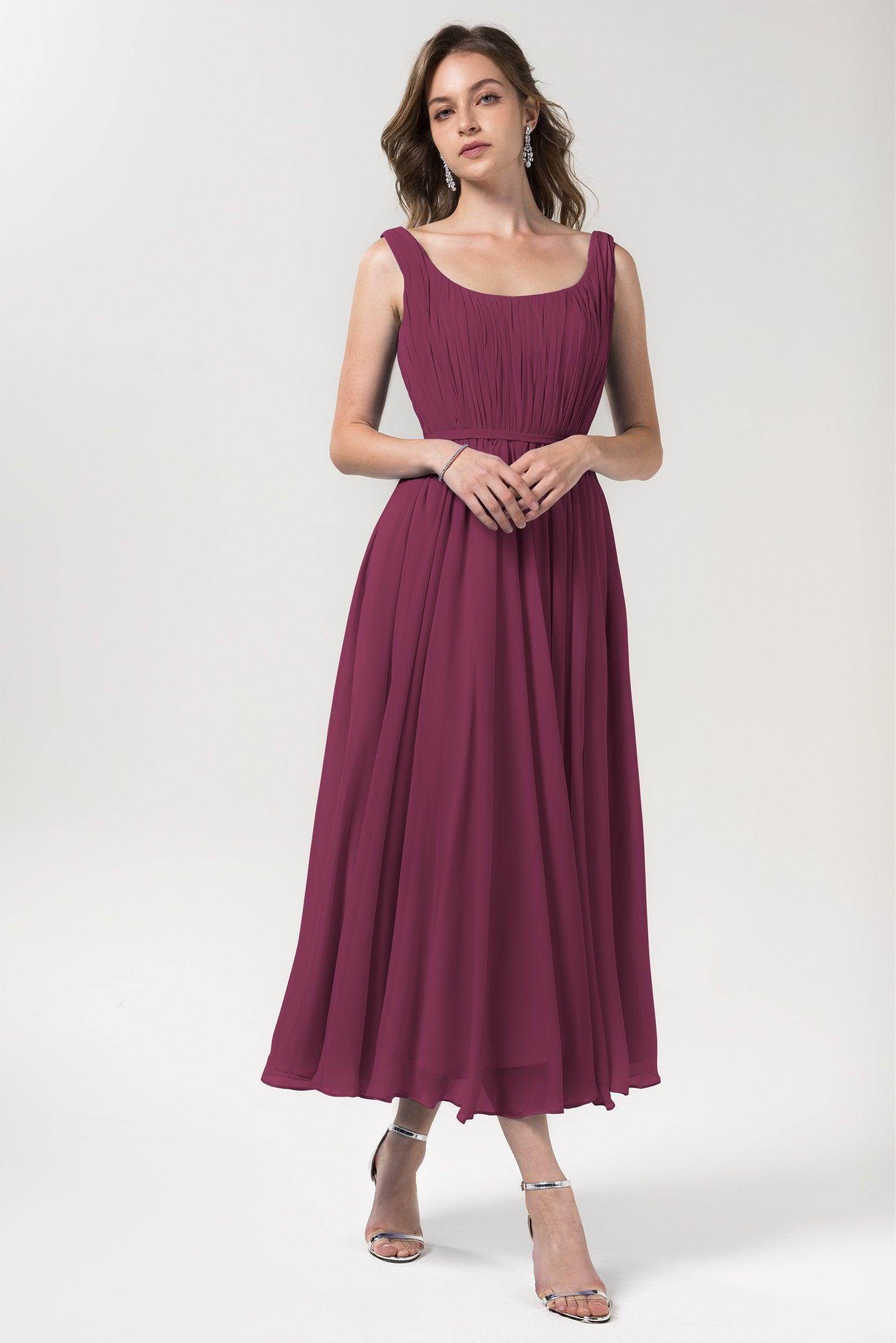 A-Line Tea Length Chiffon Bridesmaid Dress CB0555