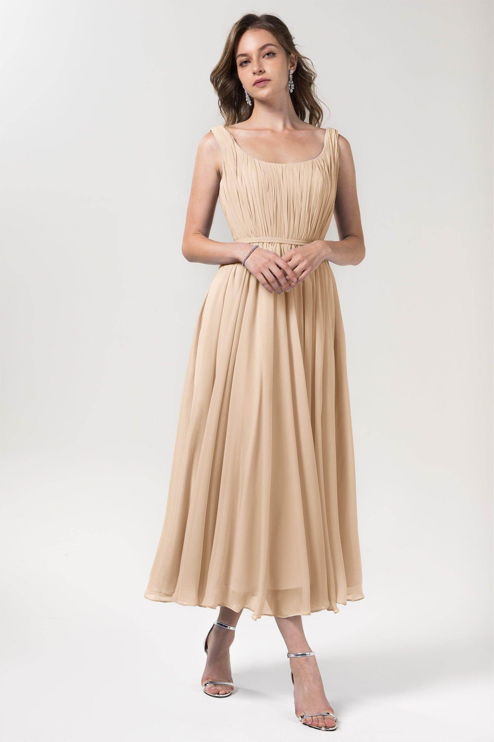 A-Line Tea Length Chiffon Bridesmaid Dress CB0555PS