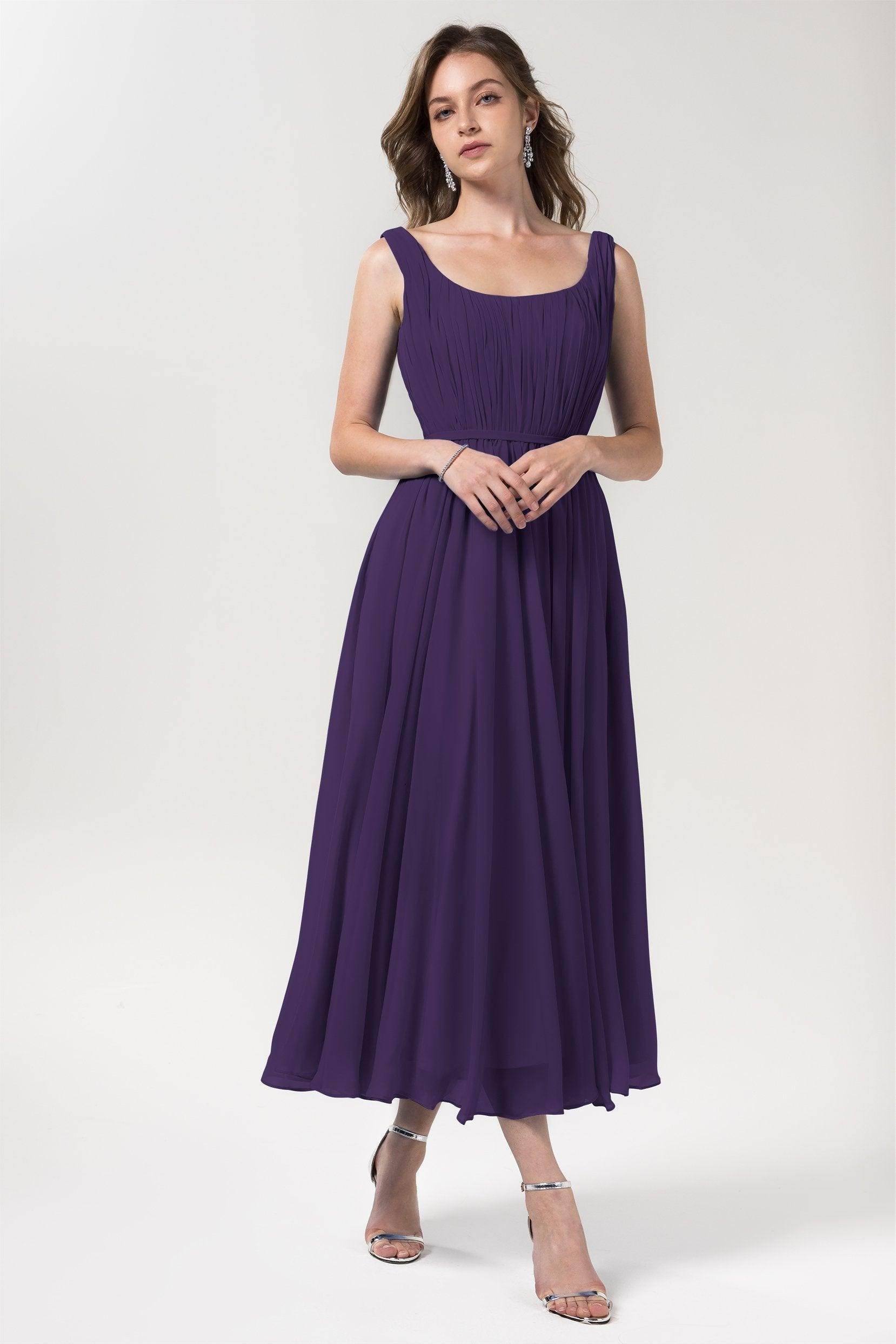 A-Line Tea Length Chiffon Bridesmaid Dress CB0555PS