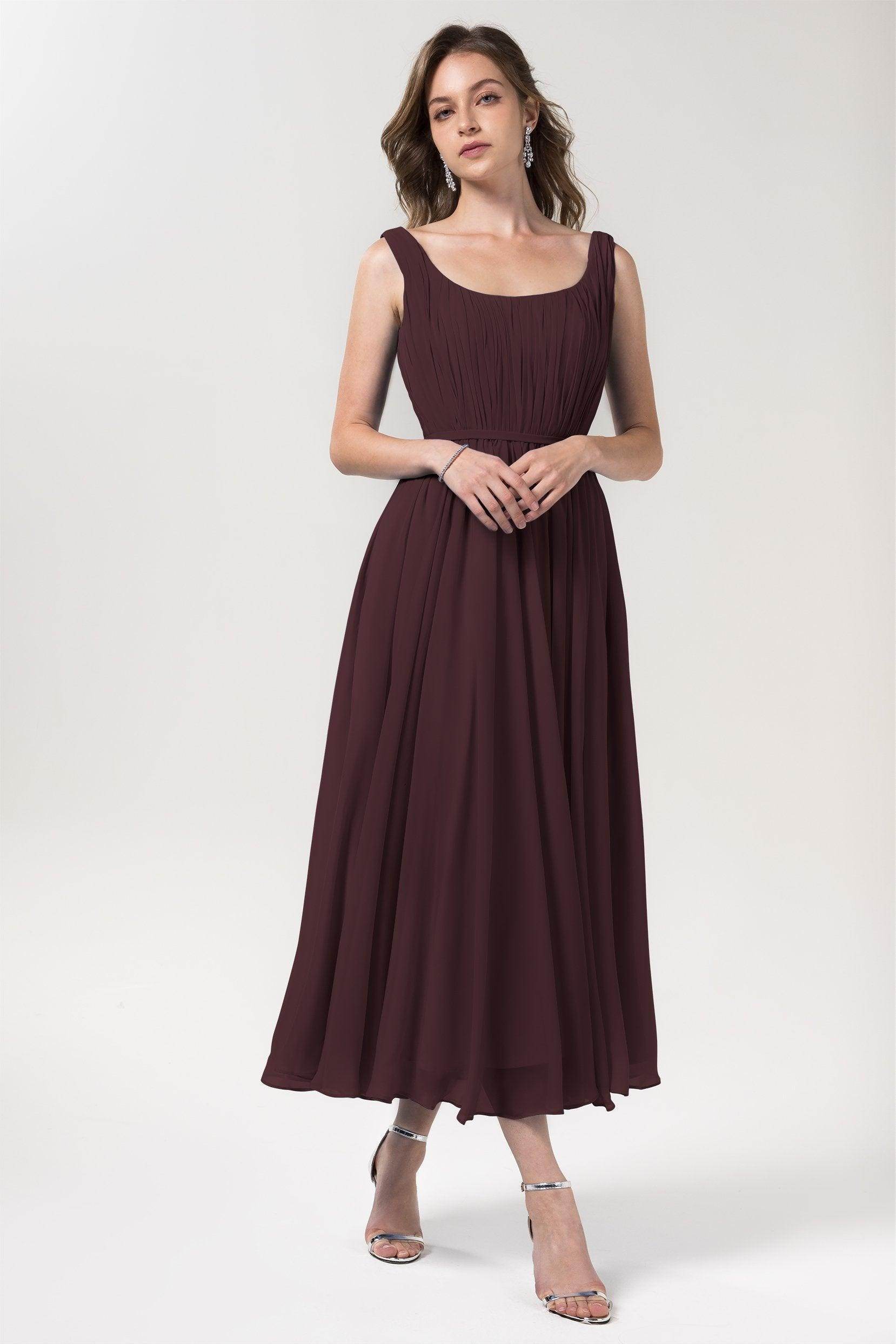 A-Line Tea Length Chiffon Bridesmaid Dress CB0555
