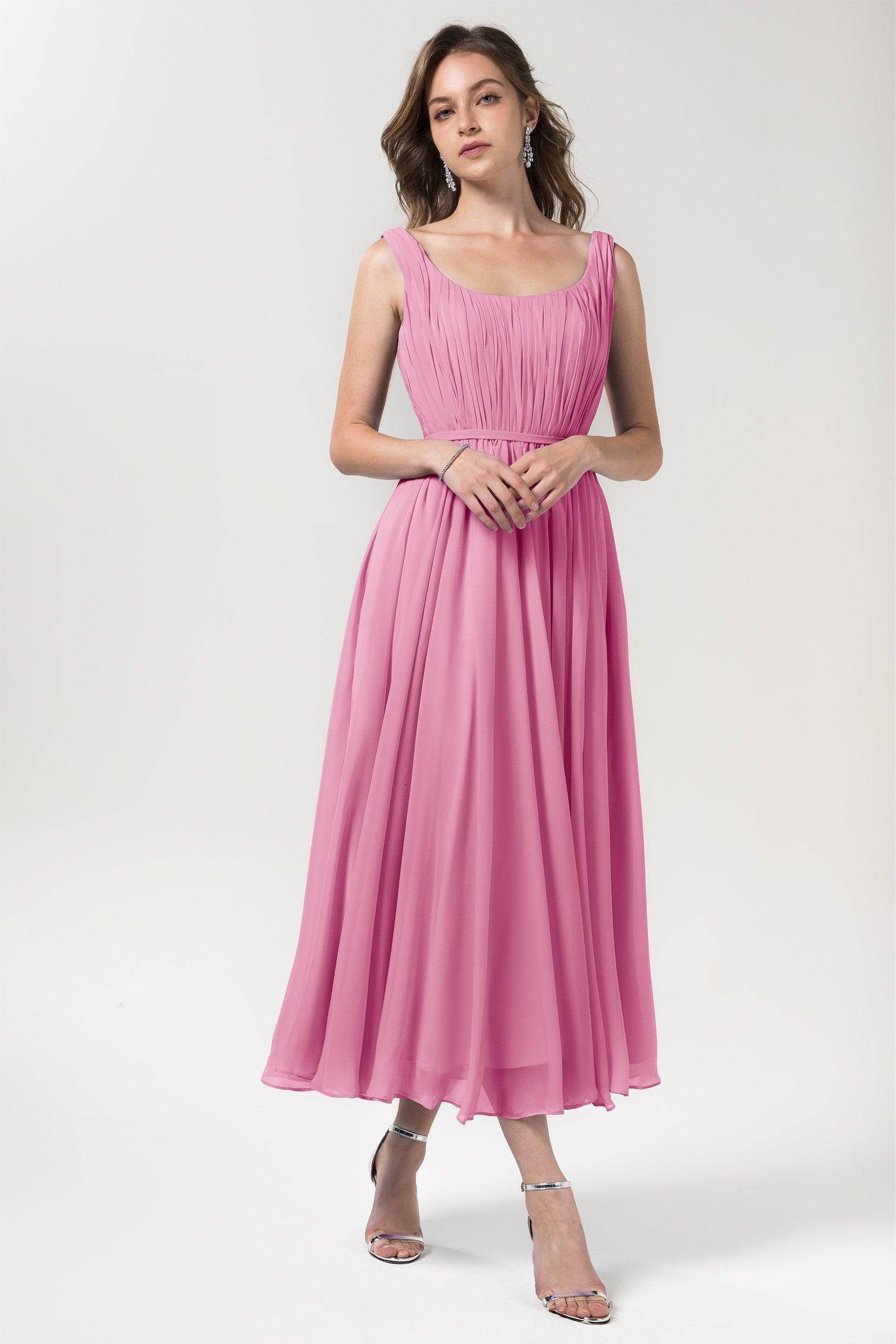 A-Line Tea Length Chiffon Bridesmaid Dress CB0555PS