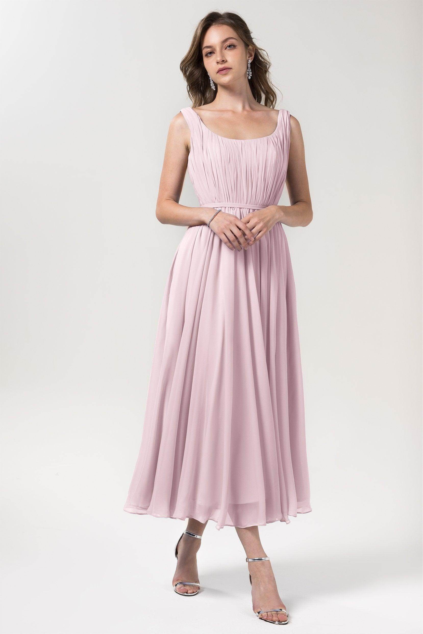 A-Line Tea Length Chiffon Bridesmaid Dress CB0555