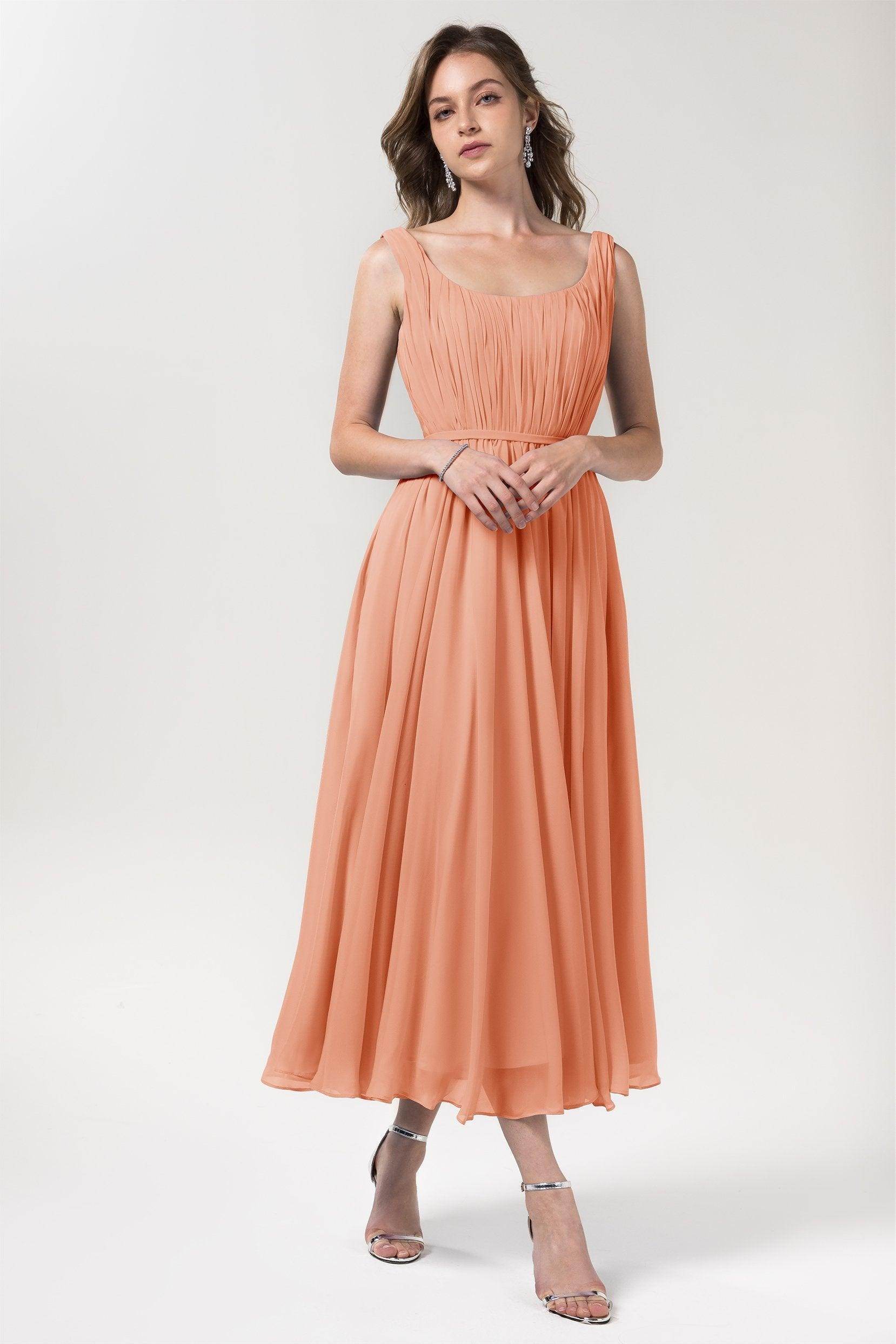 A-Line Tea Length Chiffon Bridesmaid Dress CB0555