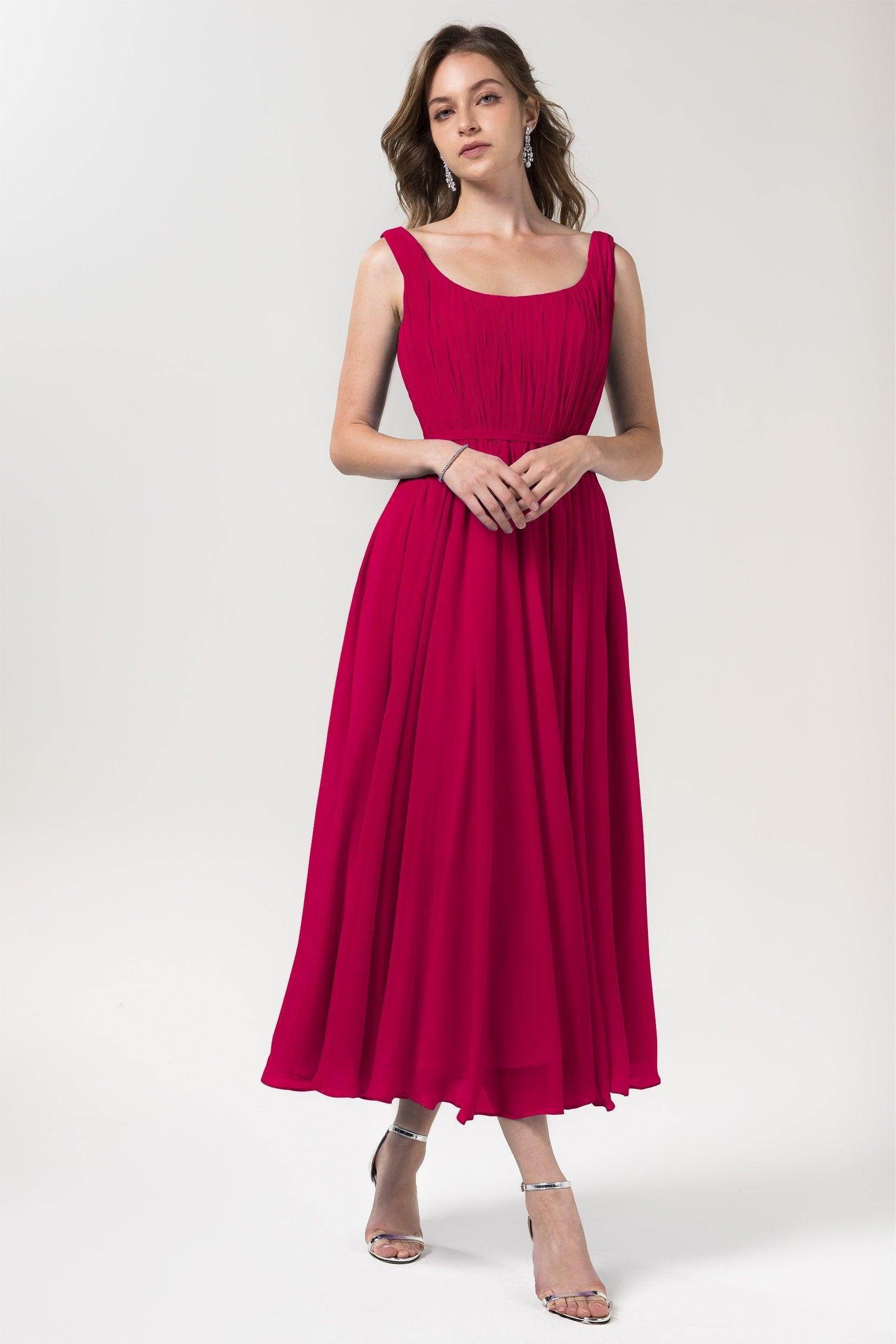 A-Line Tea Length Chiffon Bridesmaid Dress CB0555PS