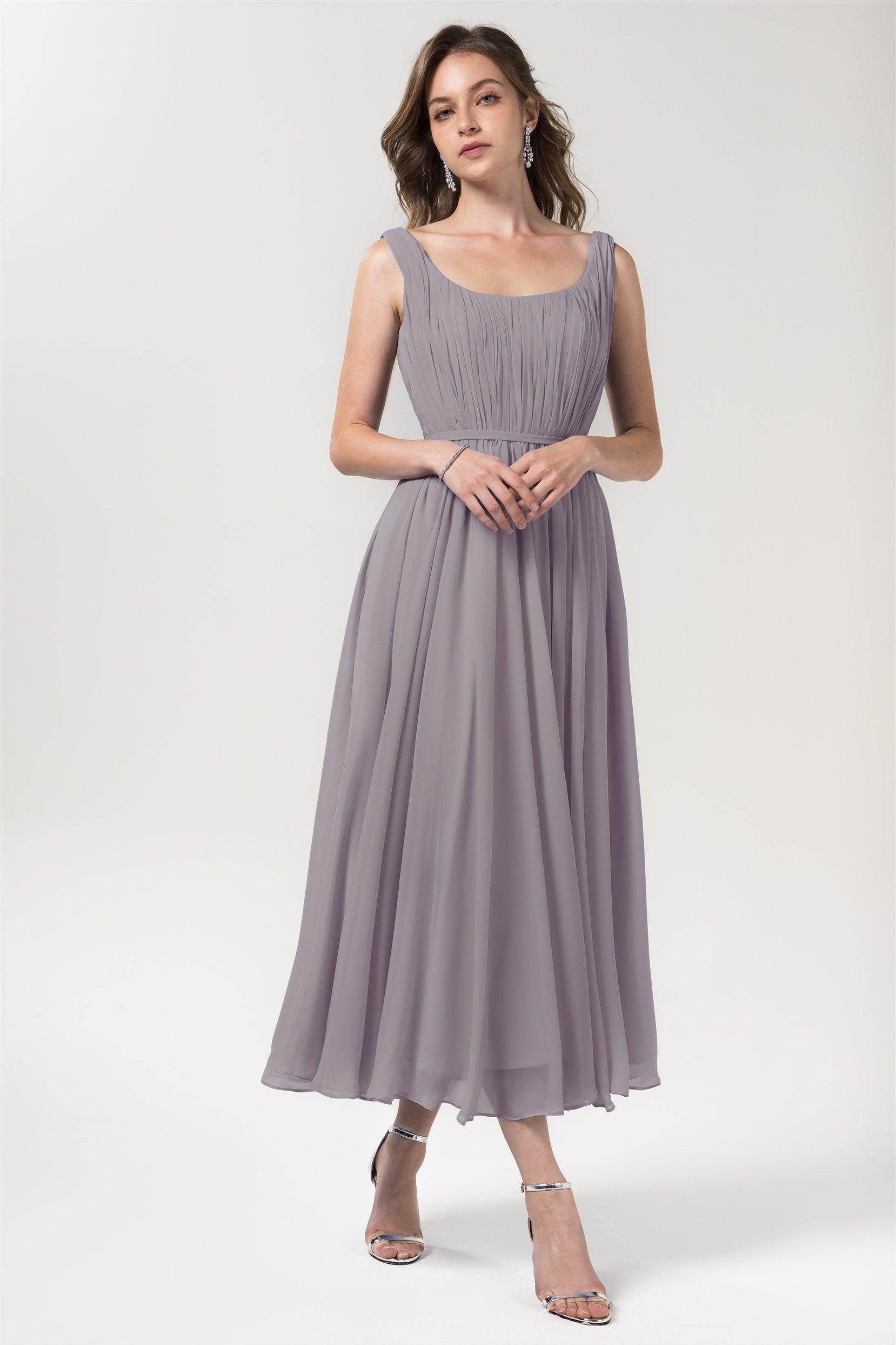 A-Line Tea Length Chiffon Bridesmaid Dress CB0555PS