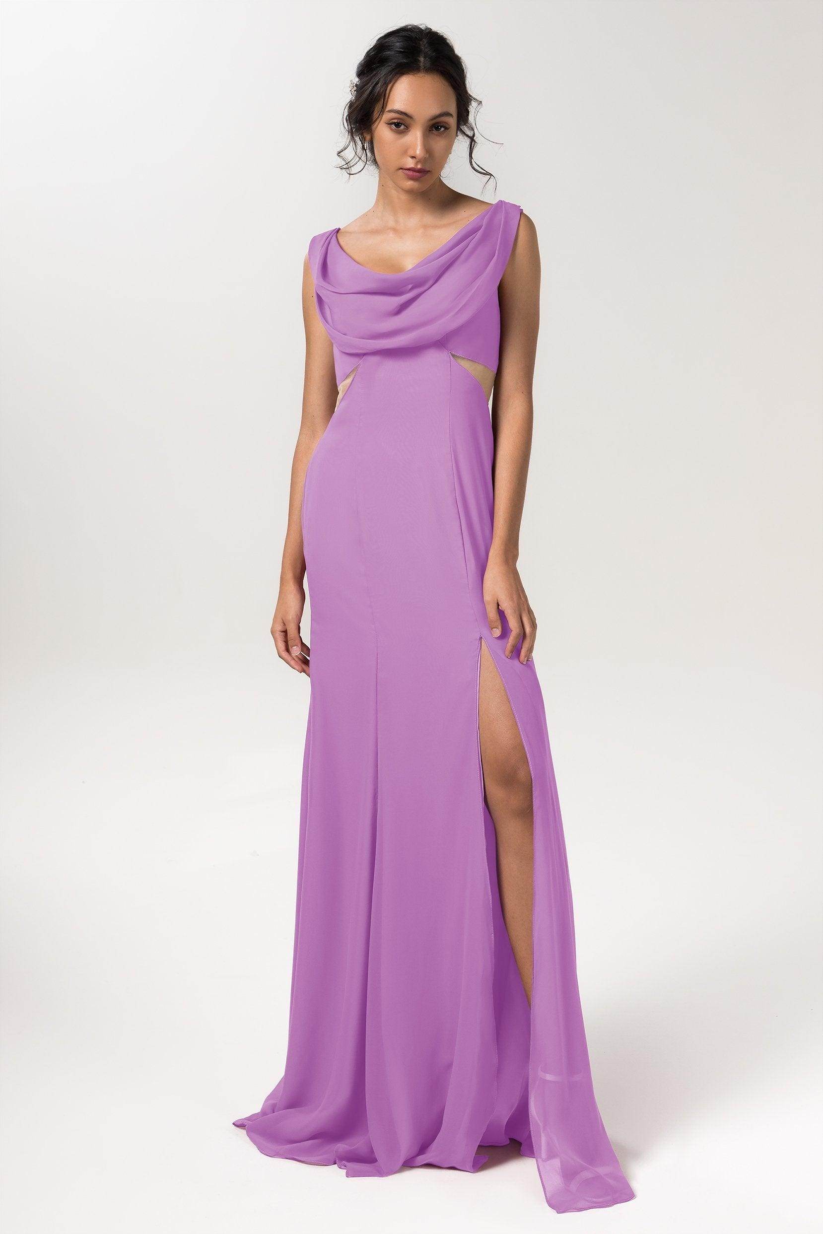 Sheath-Column Floor Length Chiffon Bridesmaid Dress CB0558