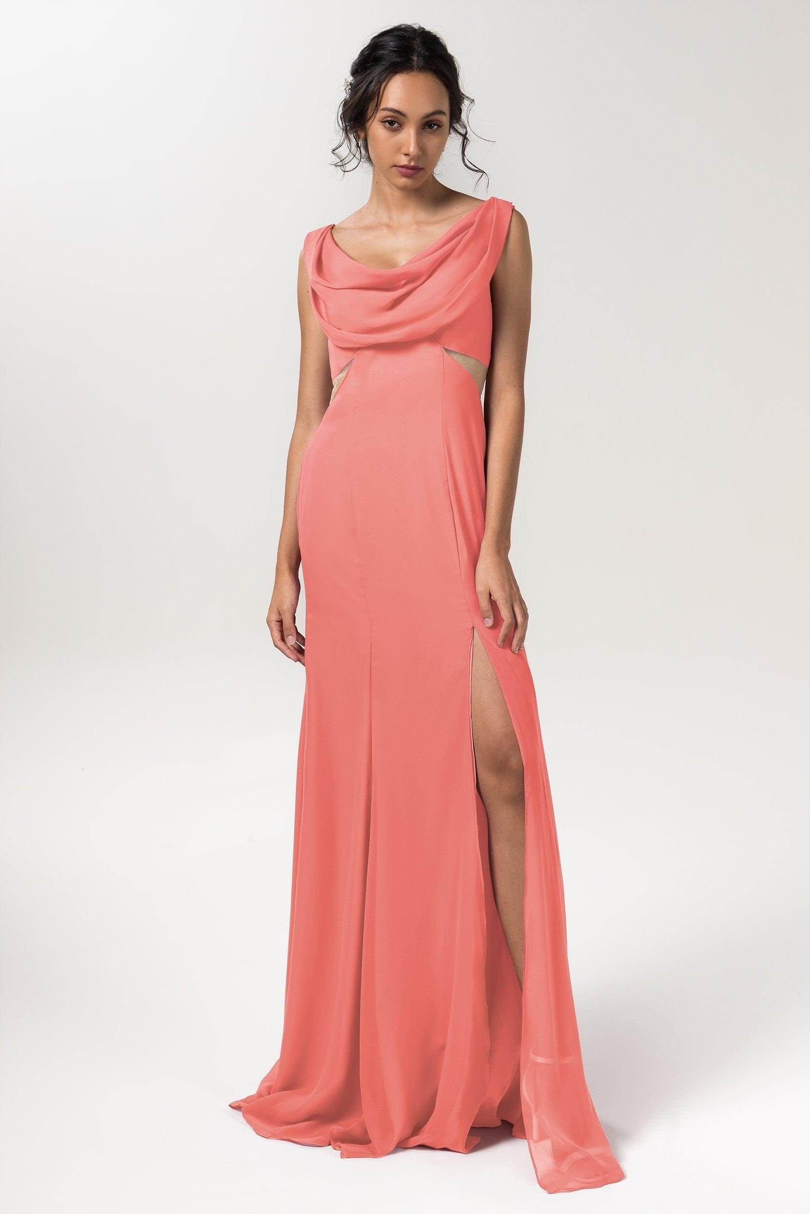 Sheath-Column Floor Length Chiffon Bridesmaid Dress CB0558