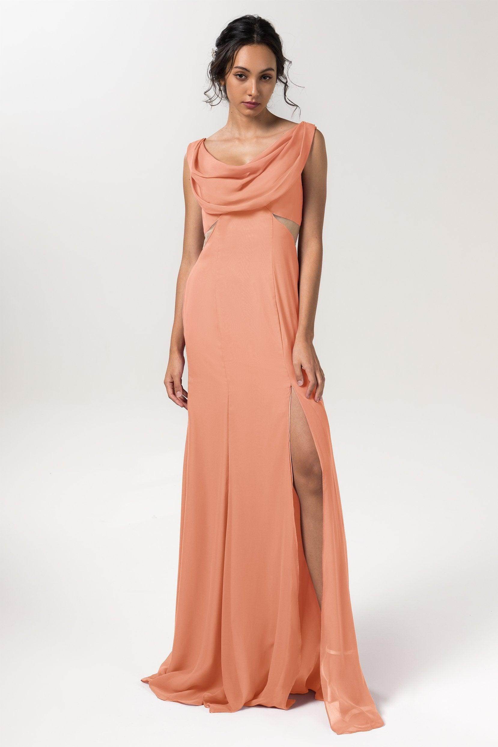 Sheath-Column Floor Length Chiffon Bridesmaid Dress CB0558