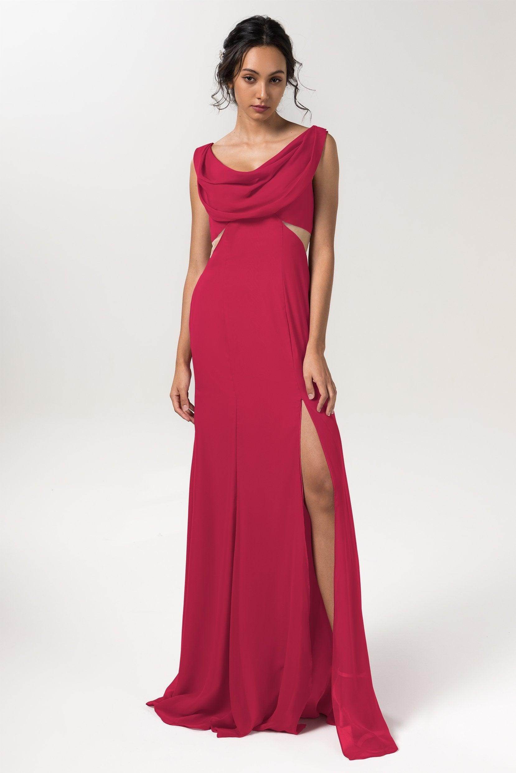 Sheath-Column Floor Length Chiffon Bridesmaid Dress CB0558