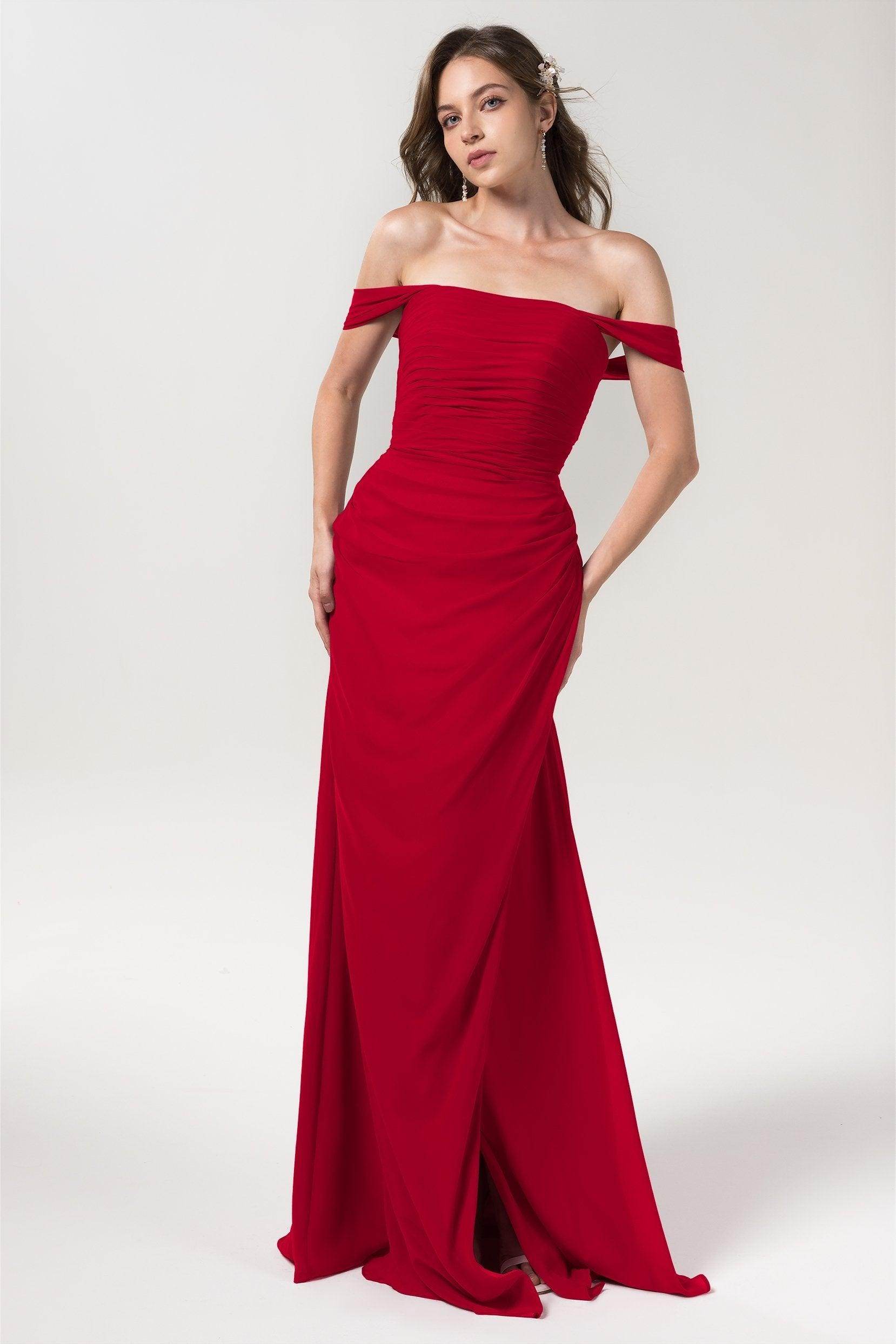 Sheath-Column Floor Length Chiffon Bridesmaid Dress Formal Dresses CB0561