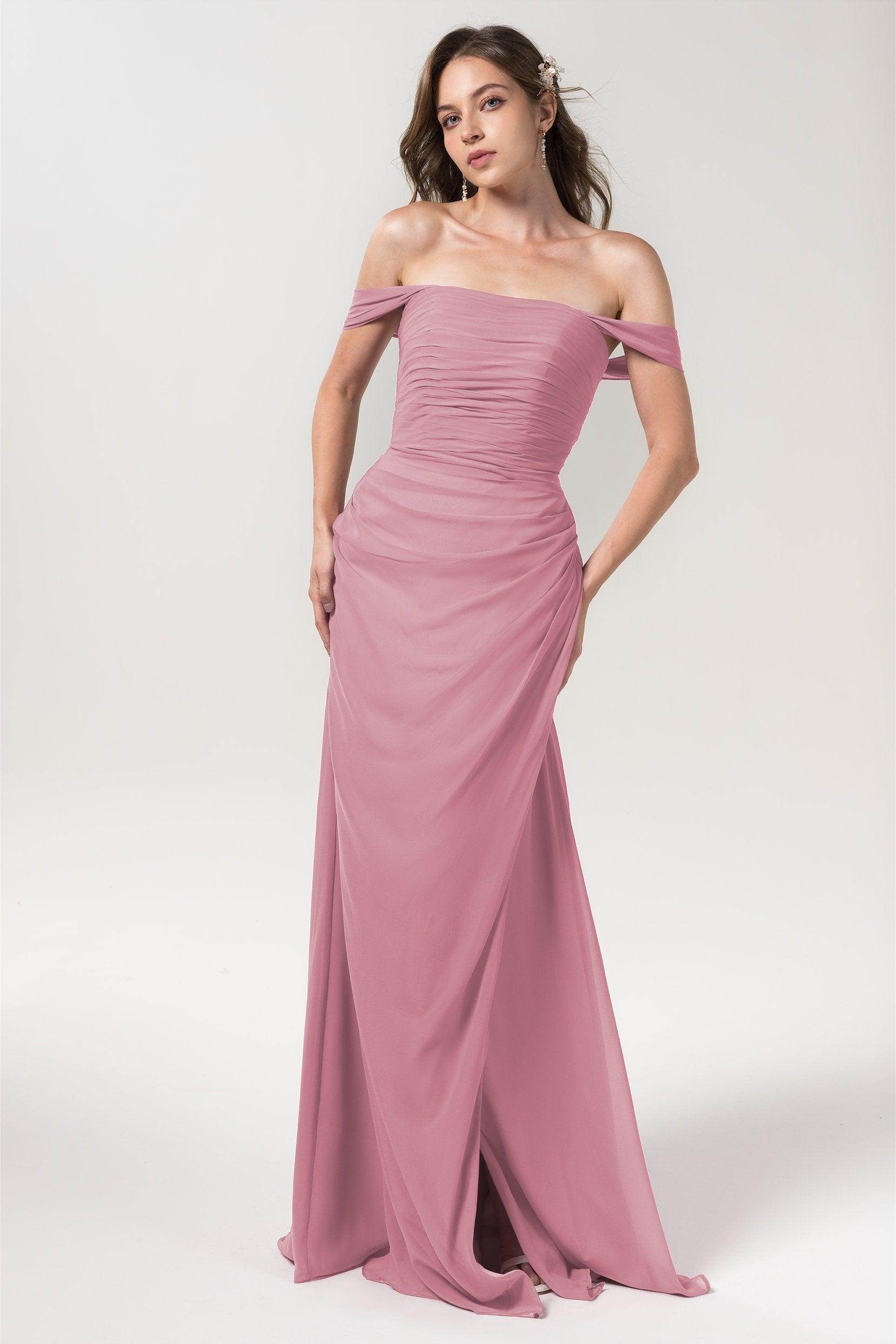Sheath-Column Floor Length Chiffon Bridesmaid Dress Formal Dresses CB0561