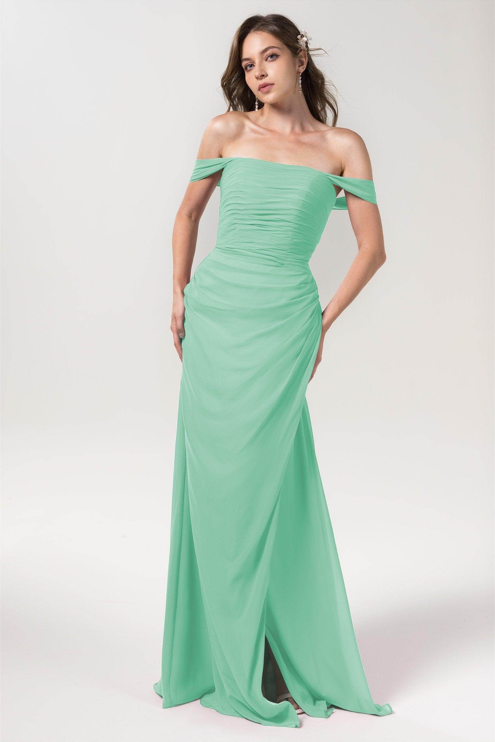 Sheath-Column Floor Length Chiffon Bridesmaid Dress Formal Dresses CB0561