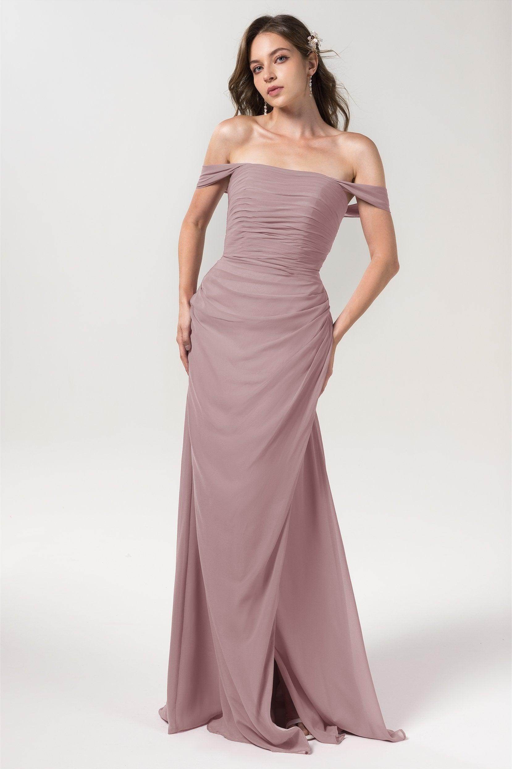 Sheath-Column Floor Length Chiffon Bridesmaid Dress Formal Dresses CB0561
