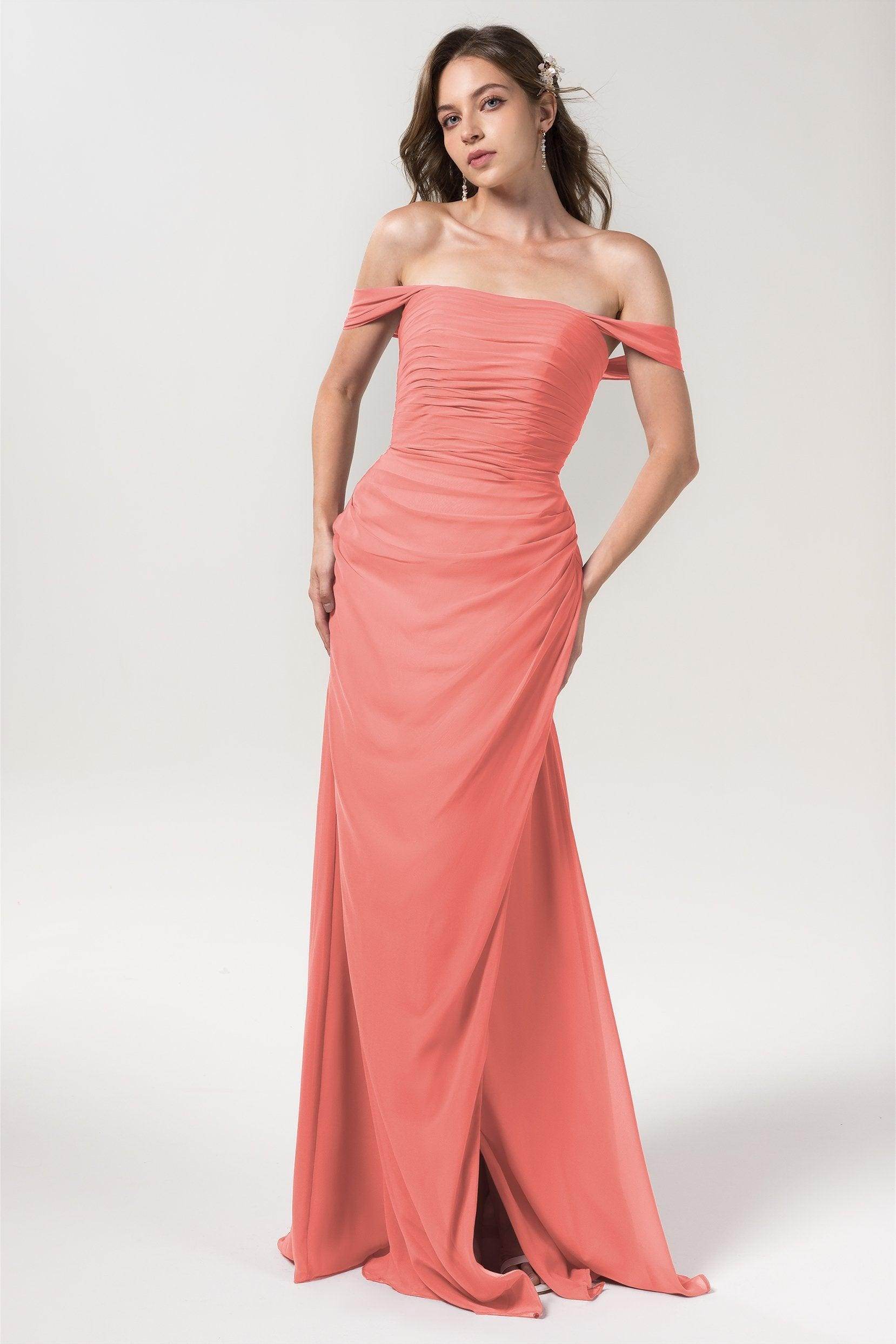 Sheath-Column Floor Length Chiffon Bridesmaid Dress Formal Dresses CB0561