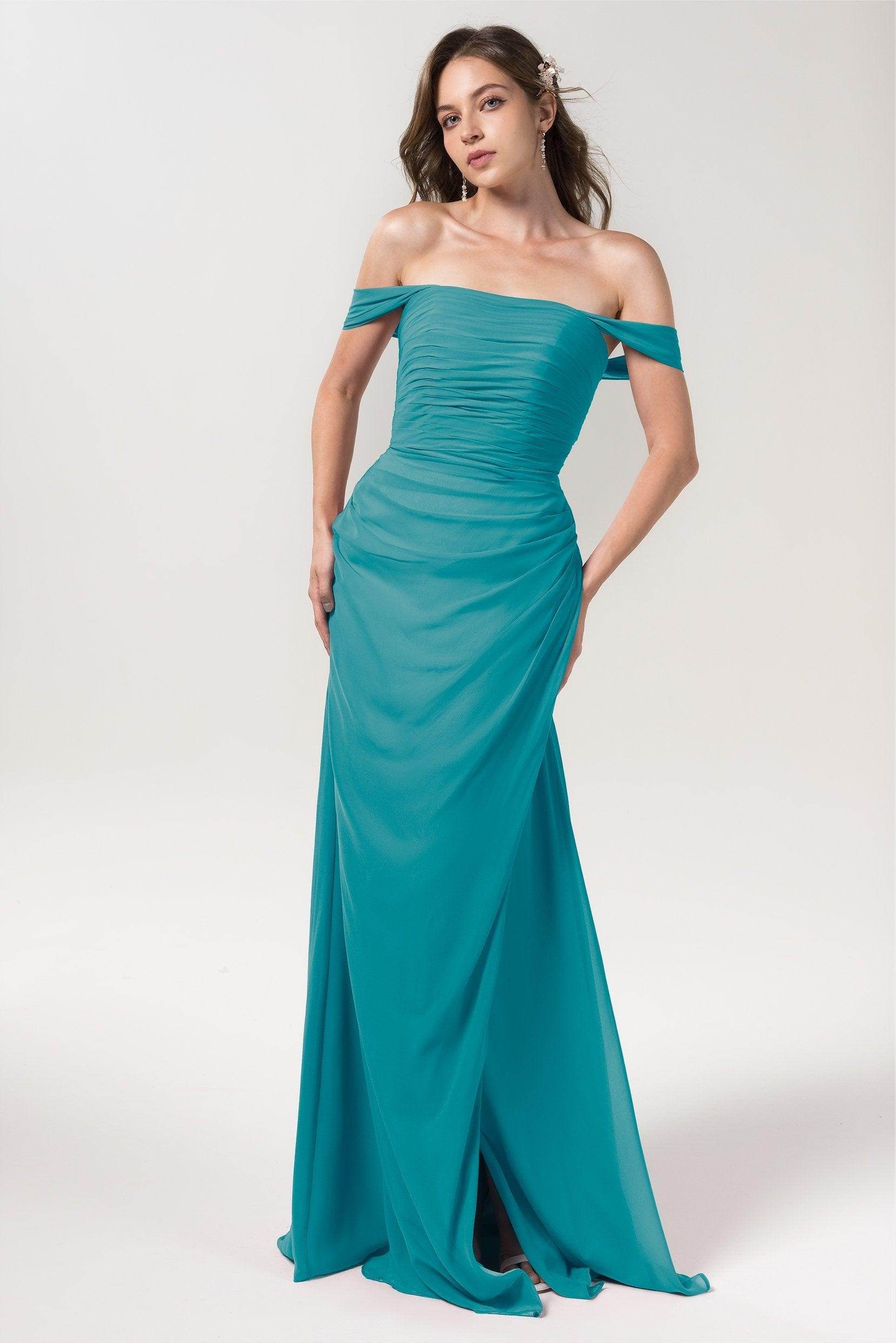 Sheath-Column Floor Length Chiffon Bridesmaid Dress Formal Dresses CB0561