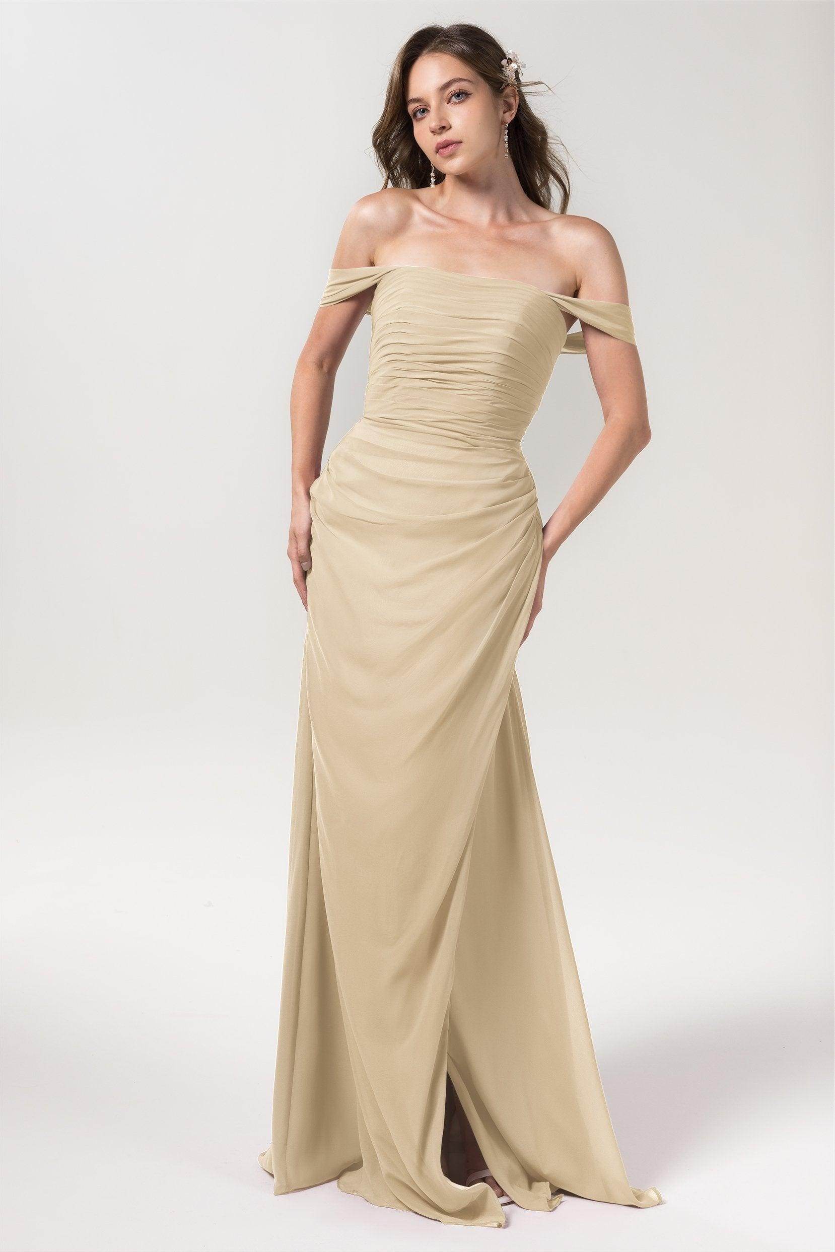 Sheath-Column Floor Length Chiffon Bridesmaid Dress Formal Dresses CB0561