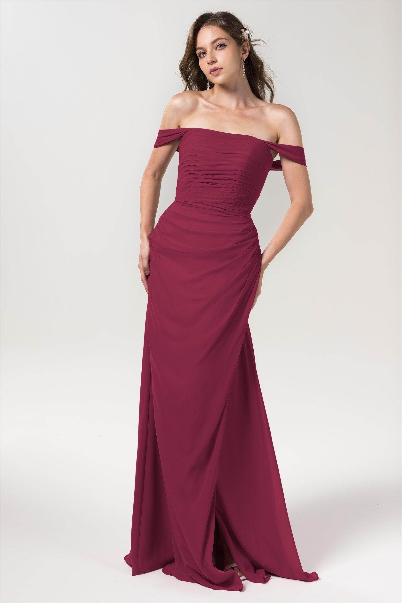 Sheath-Column Floor Length Chiffon Bridesmaid Dress Formal Dresses CB0561