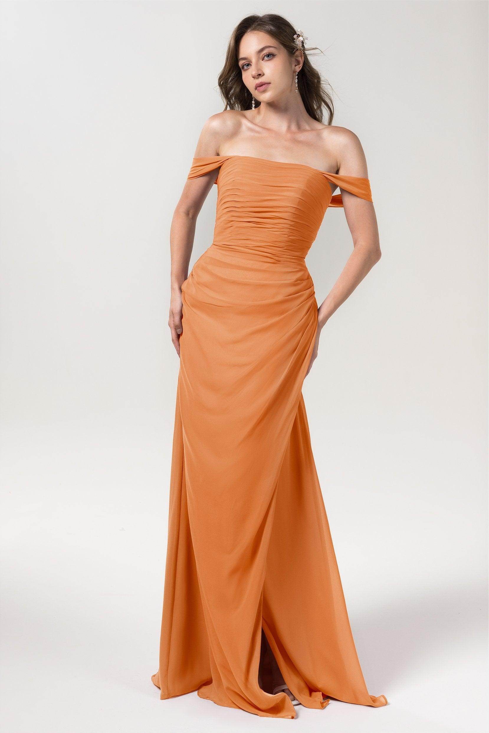 Sheath-Column Floor Length Chiffon Bridesmaid Dress Formal Dresses CB0561