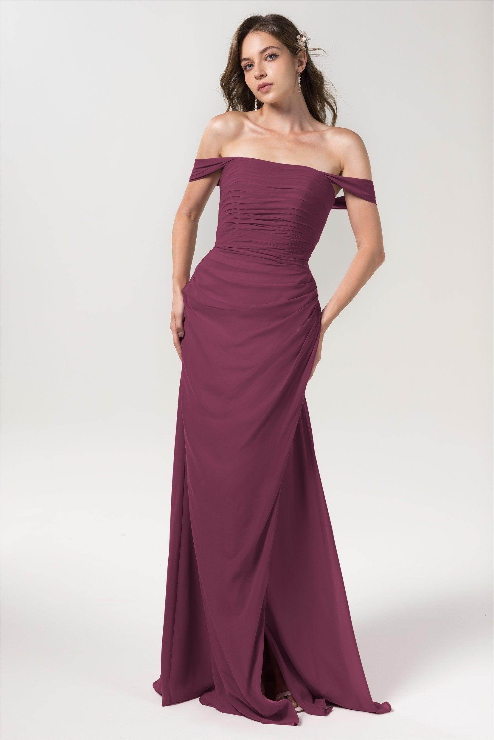 Sheath-Column Floor Length Chiffon Bridesmaid Dress Formal Dresses CB0561