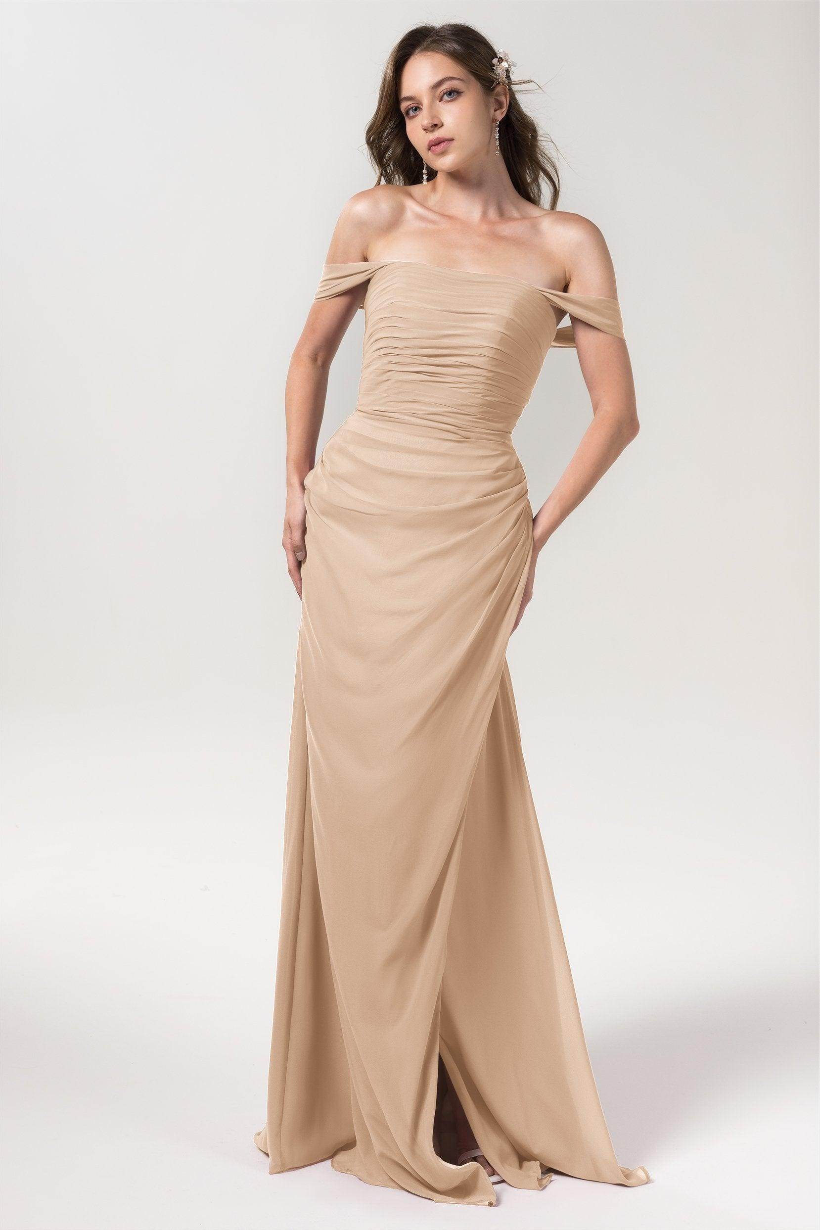 Sheath-Column Floor Length Chiffon Bridesmaid Dress Formal Dresses CB0561