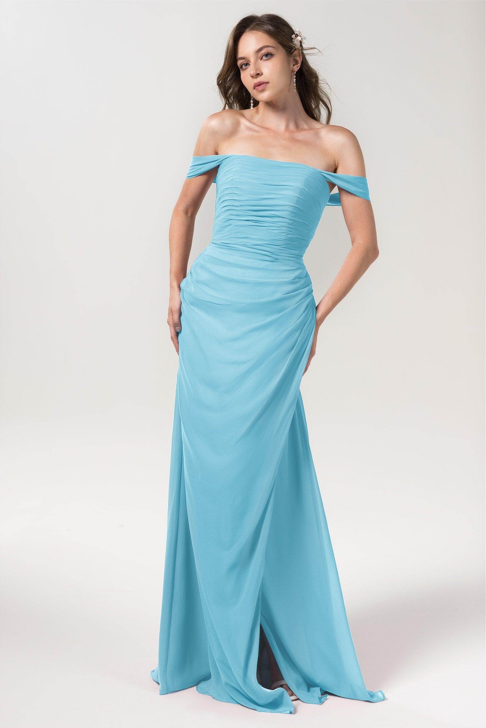 Sheath-Column Floor Length Chiffon Bridesmaid Dress Formal Dresses CB0561