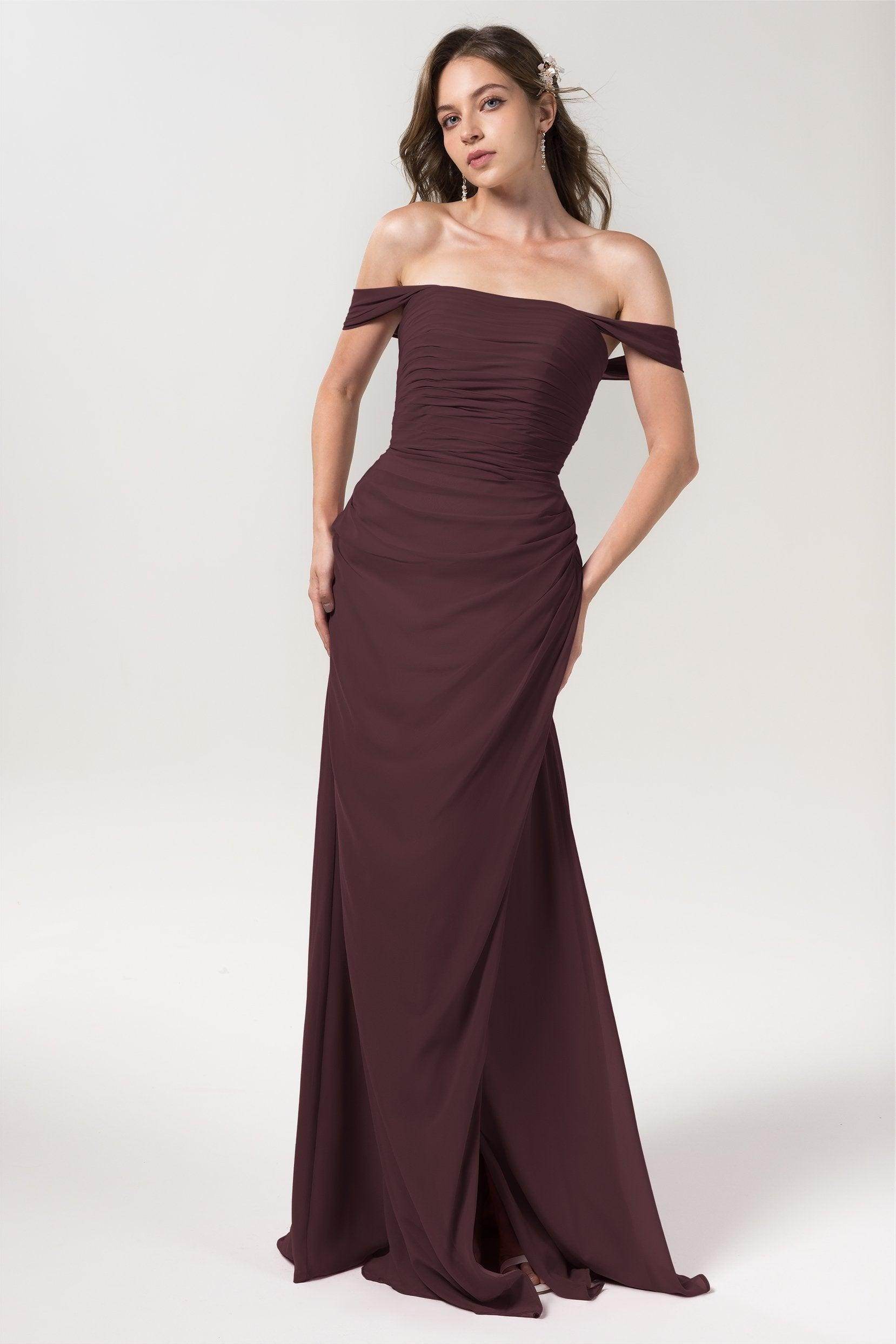 Sheath-Column Floor Length Chiffon Bridesmaid Dress Formal Dresses CB0561