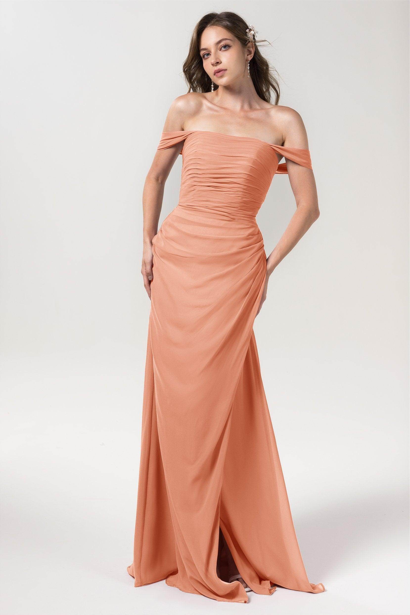 Sheath-Column Floor Length Chiffon Bridesmaid Dress Formal Dresses CB0561