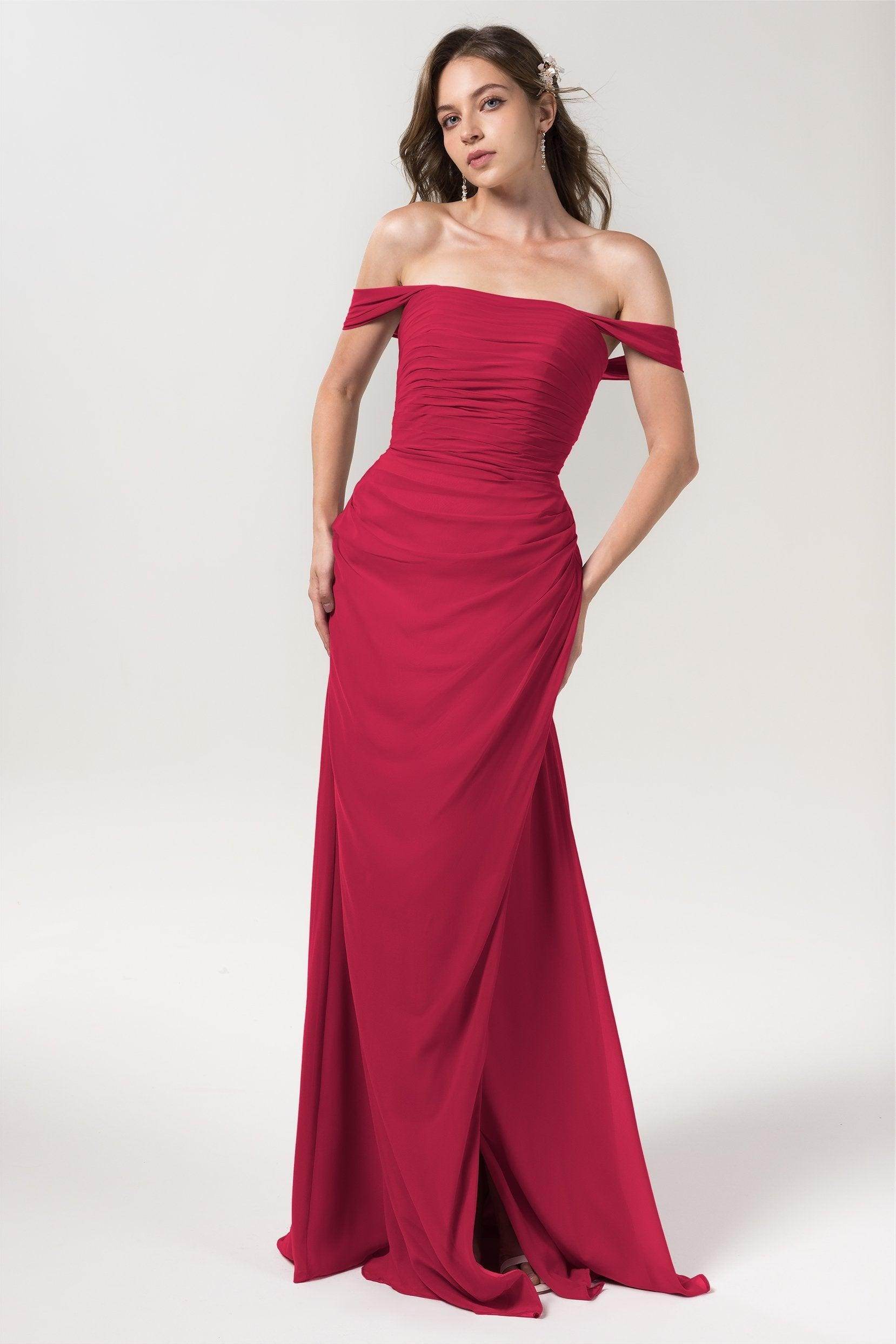 Sheath-Column Floor Length Chiffon Bridesmaid Dress Formal Dresses CB0561