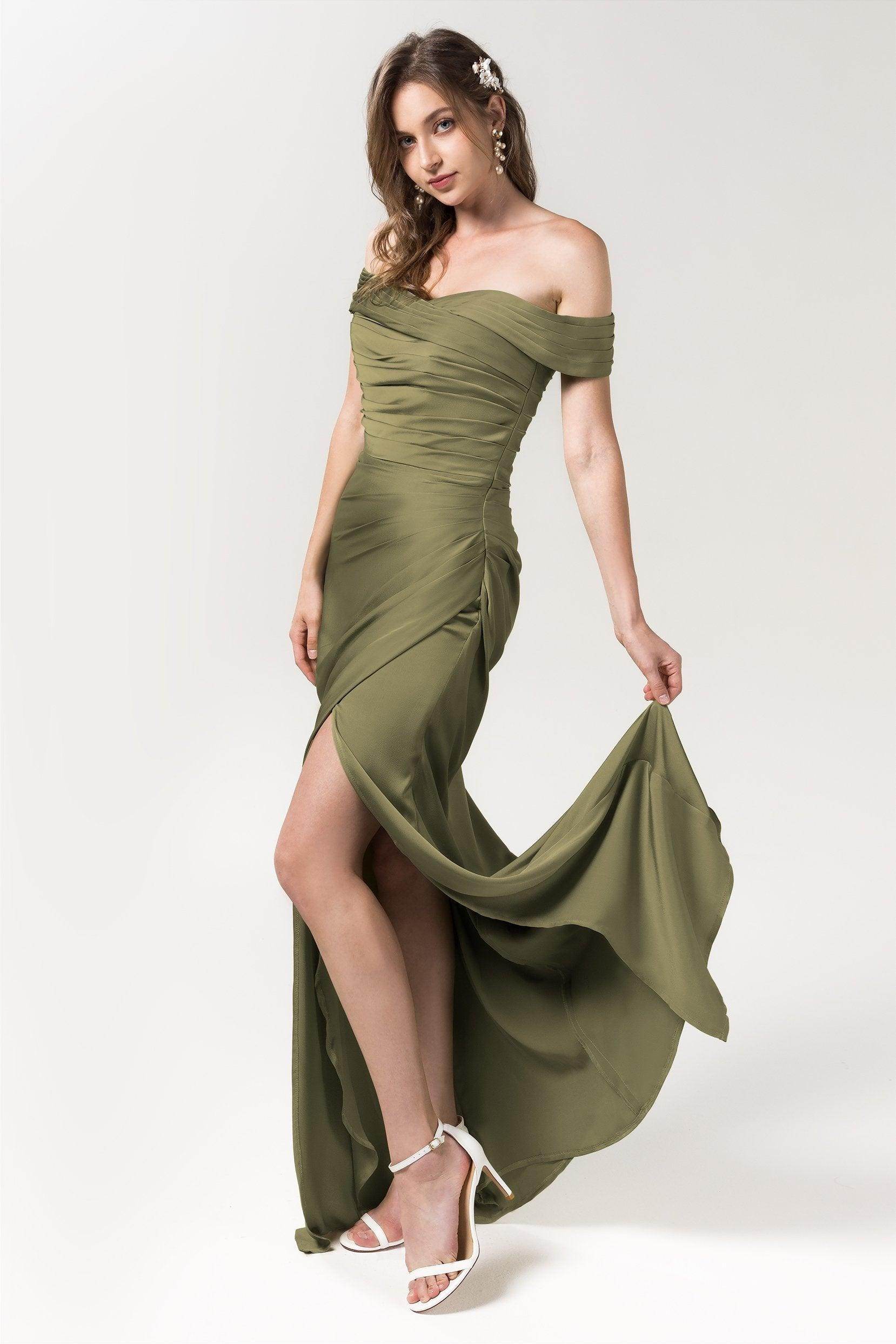 Sheath Floor Length Luxe Satin Bridesmaid Dress Formal Dresses CB0580