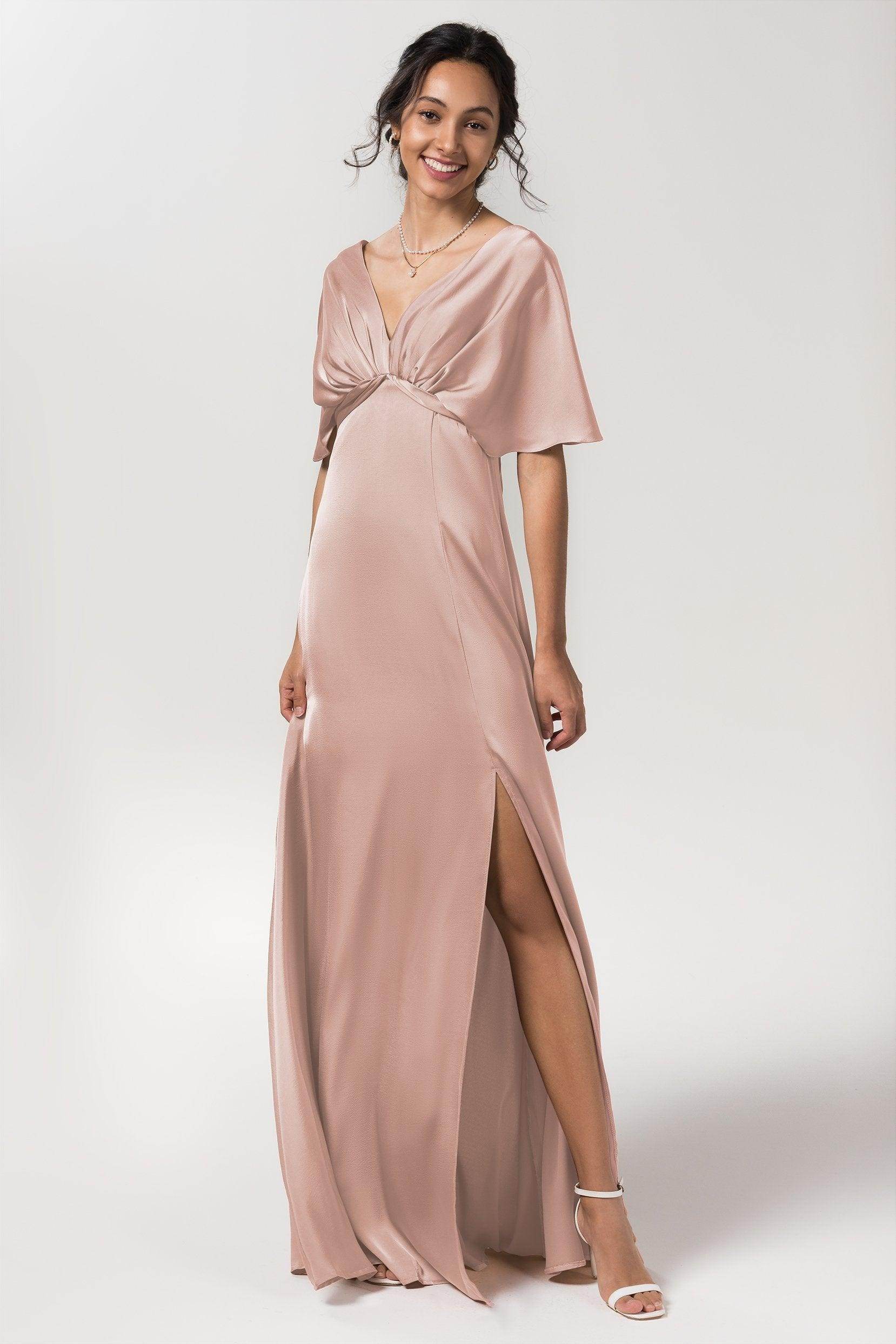 Sheath Floor Length Luxe Satin Bridesmaid Dress Formal Dresses CB0584PS