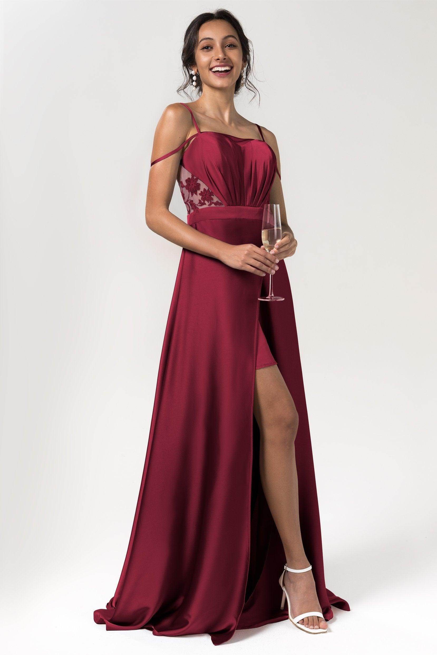 A-Line Floor Length Luxe Satin Bridesmaid Dress Formal Dresses CB0588