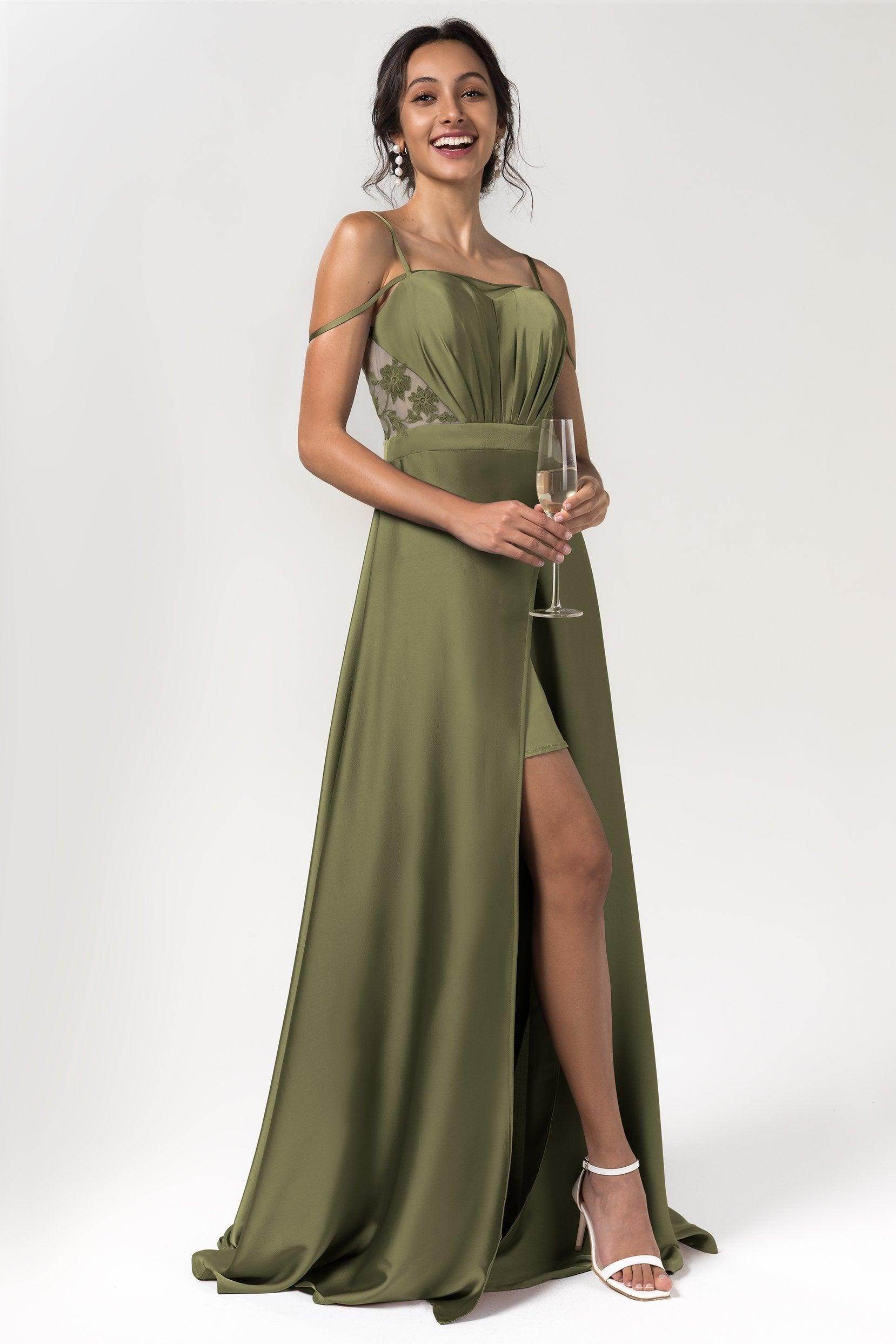 A-Line Floor Length Luxe Satin Bridesmaid Dress Formal Dresses CB0588