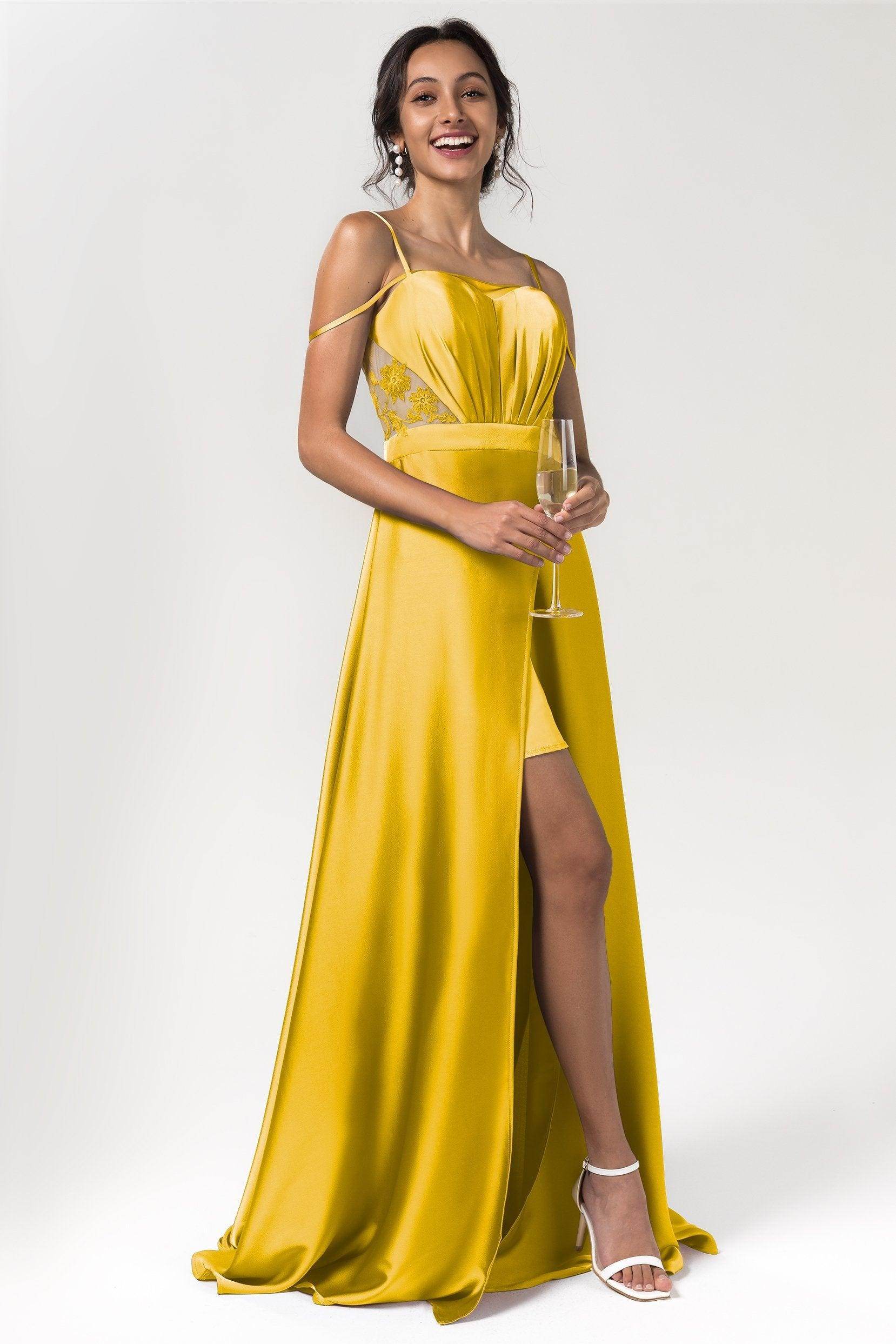 A-Line Floor Length Luxe Satin Bridesmaid Dress Formal Dresses CB0588