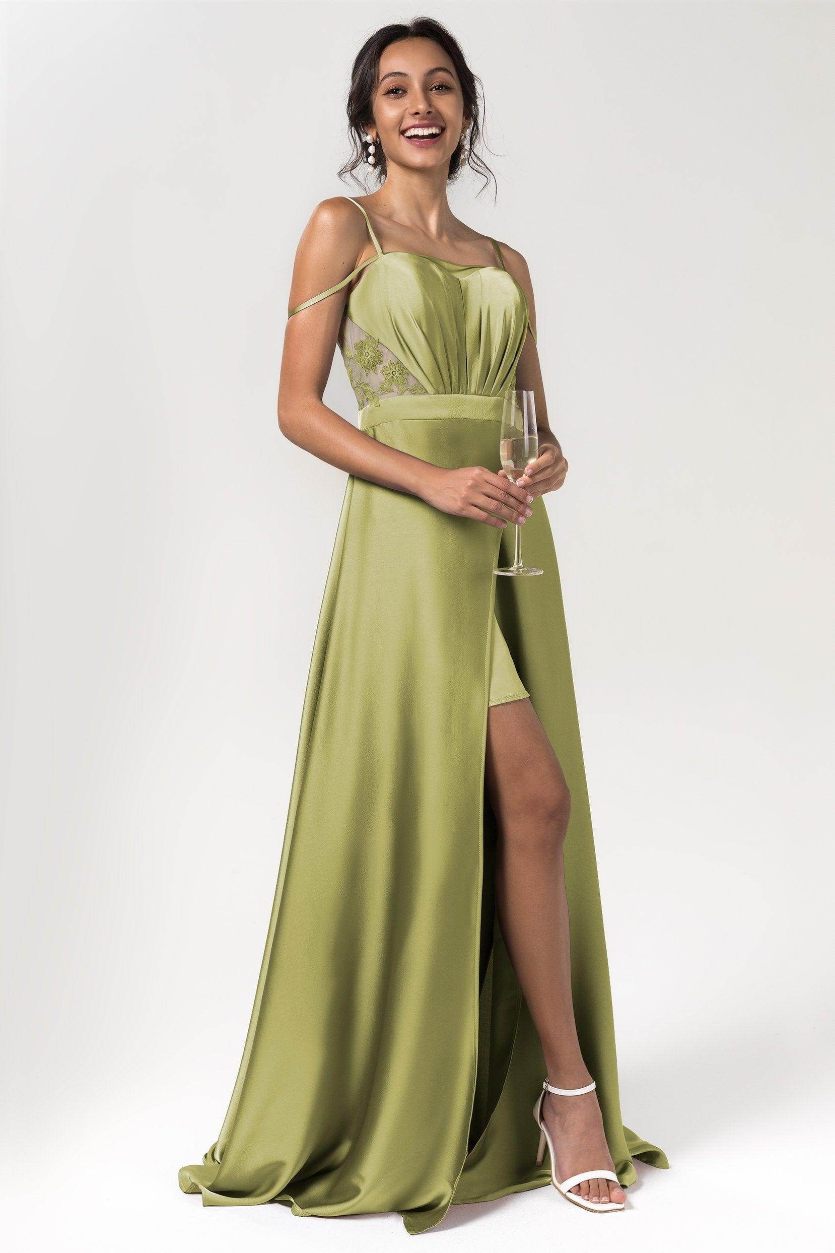 A-Line Floor Length Luxe Satin Bridesmaid Dress Formal Dresses CB0588