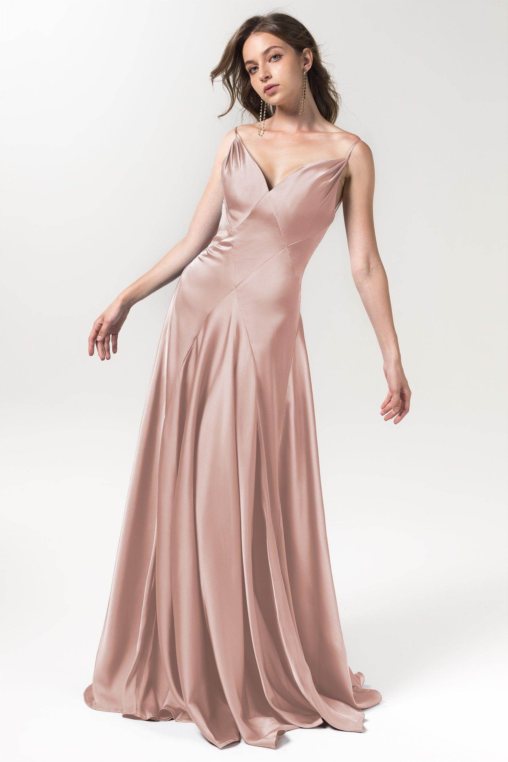 A-Line Floor Length Luxe Satin Bridesmaid Dress Formal Dresses CB0591