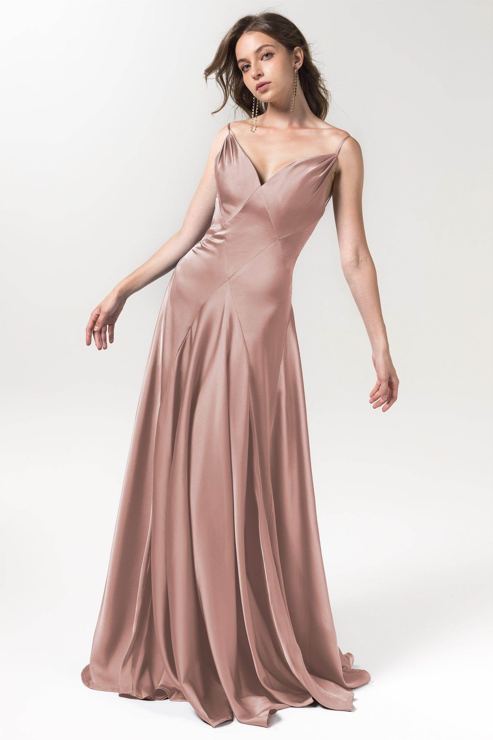 A-Line Floor Length Luxe Satin Bridesmaid Dress Formal Dresses CB0591