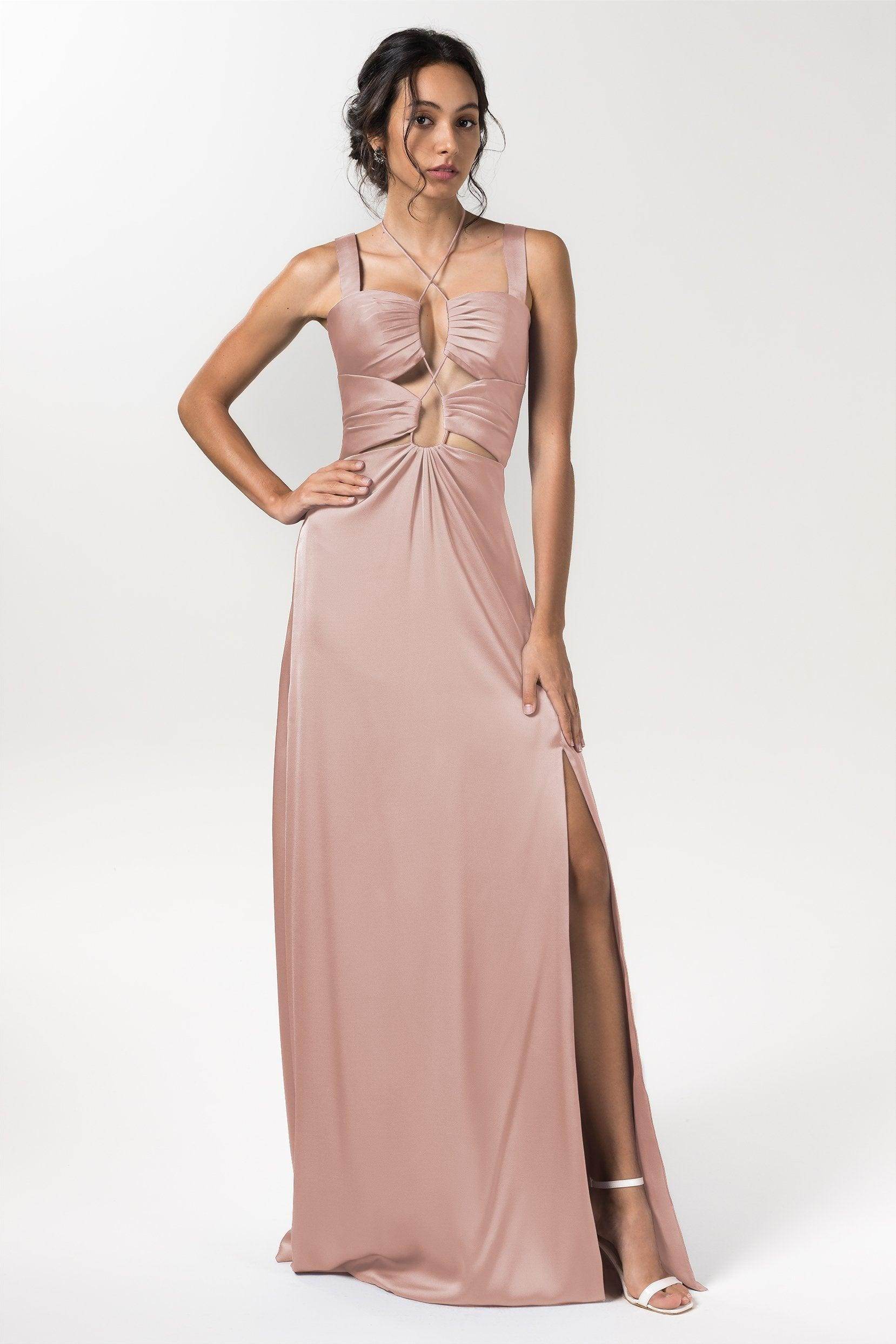 Sheath Floor Length Luxe Satin Bridesmaid Dress Formal Dresses CB0593