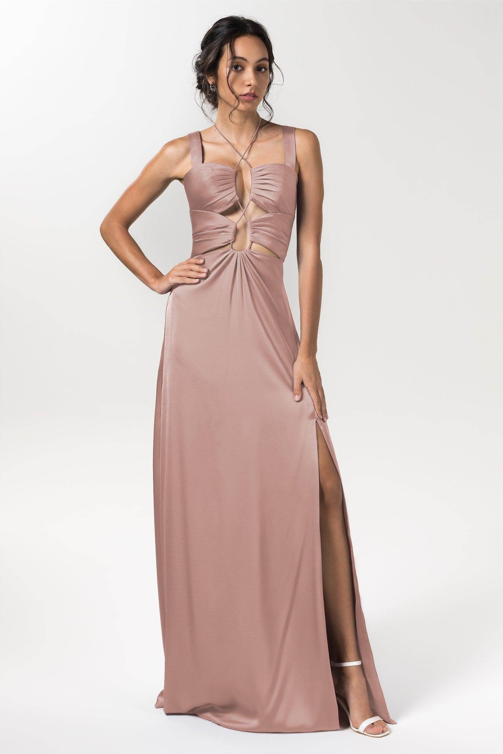 Sheath Floor Length Luxe Satin Bridesmaid Dress Formal Dresses CB0593